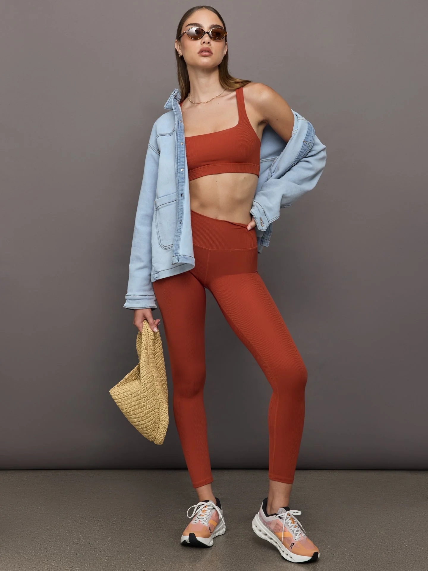 High Rise Legging in Ribbed Melt | Terracotta - Image 2