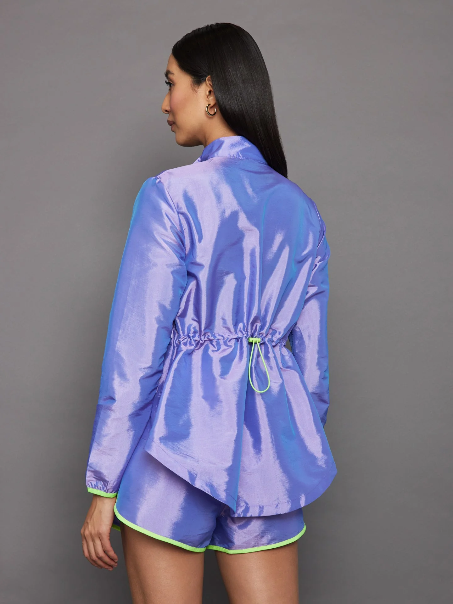 Carbon38 | Iridescent Nylon Jacket | Sweet Lavender/Acid Lime - Image 2