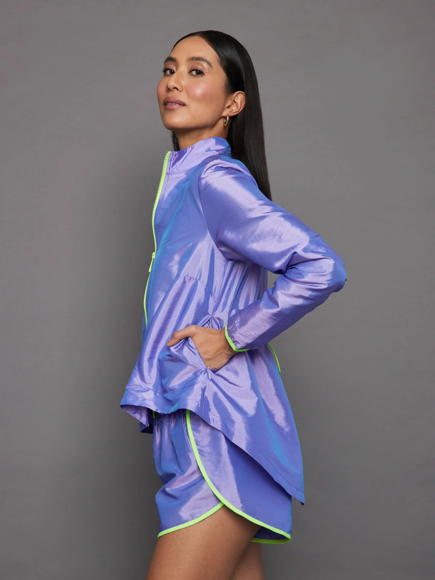 Carbon38 | Iridescent Nylon Jacket | Sweet Lavender/Acid Lime - Image 3