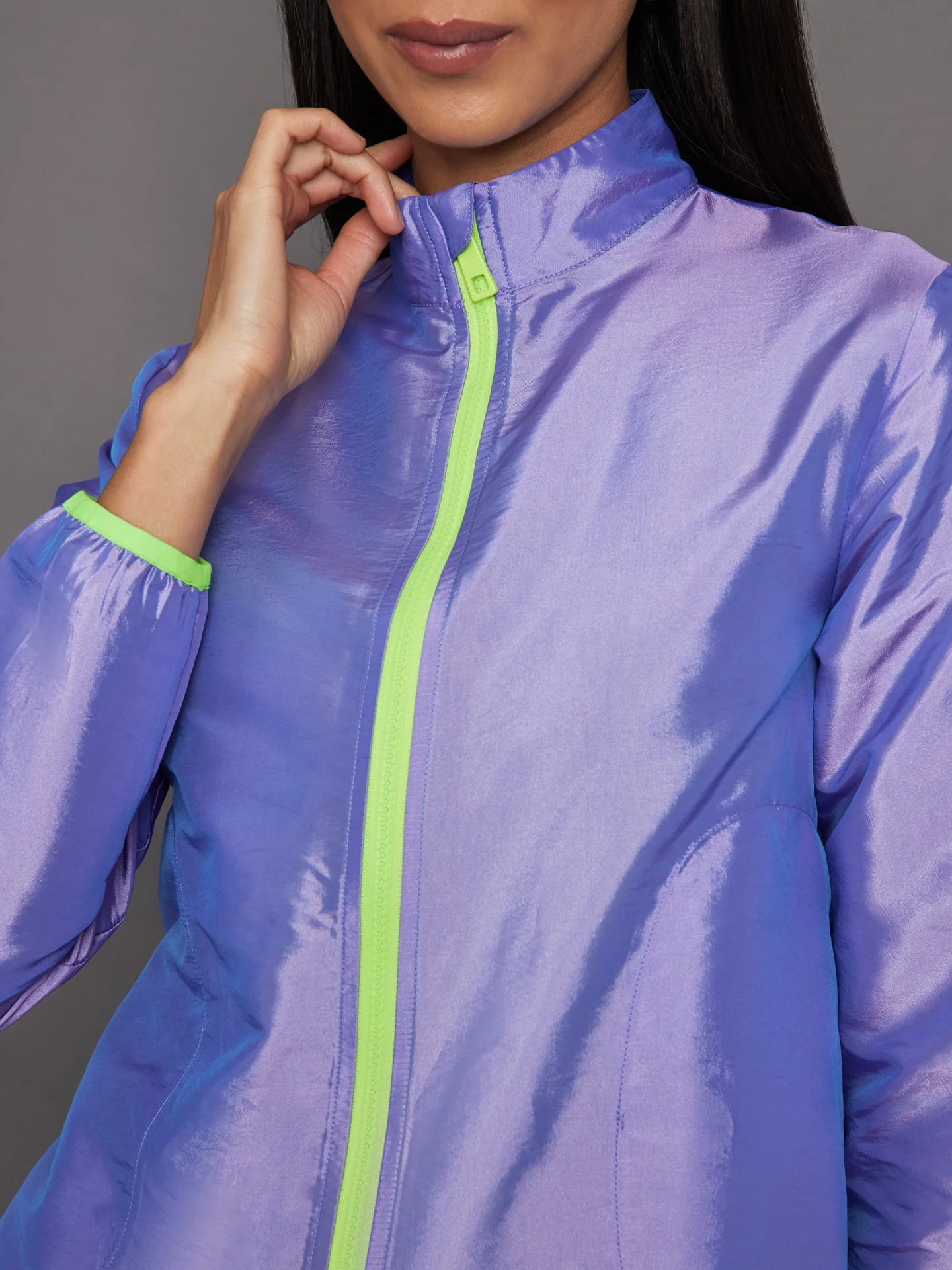 Carbon38 | Iridescent Nylon Jacket | Sweet Lavender/Acid Lime - Image 4