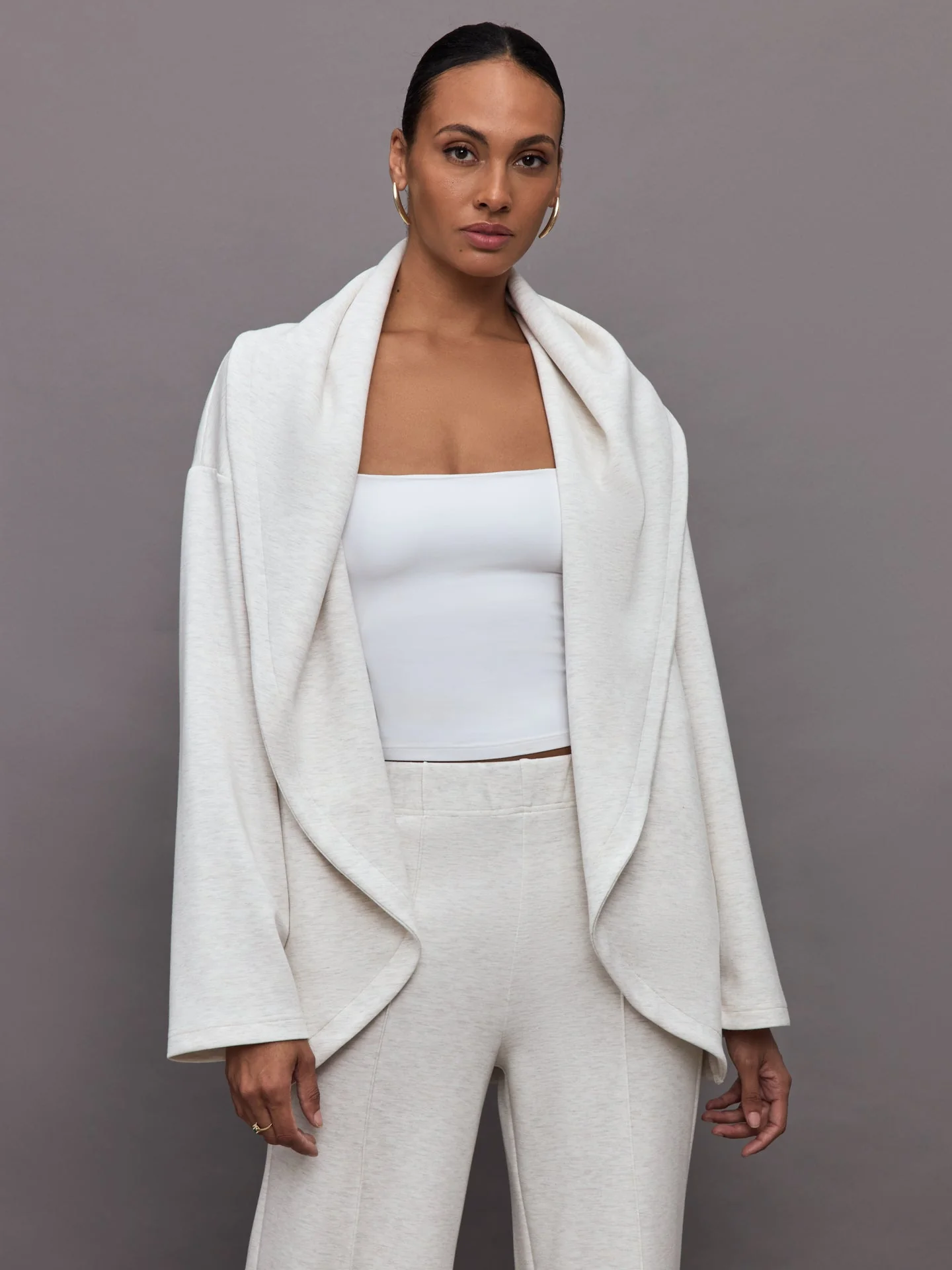 Carbon38 | Knit Cocoon Cardigan in Interlock | Moonbeam Heather