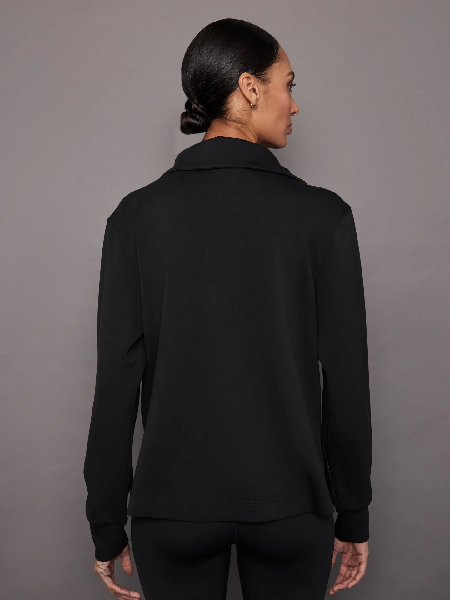 Carbon38 | Knit Jacket with Asymmetrical Zip in Interlock | Black - Image 2