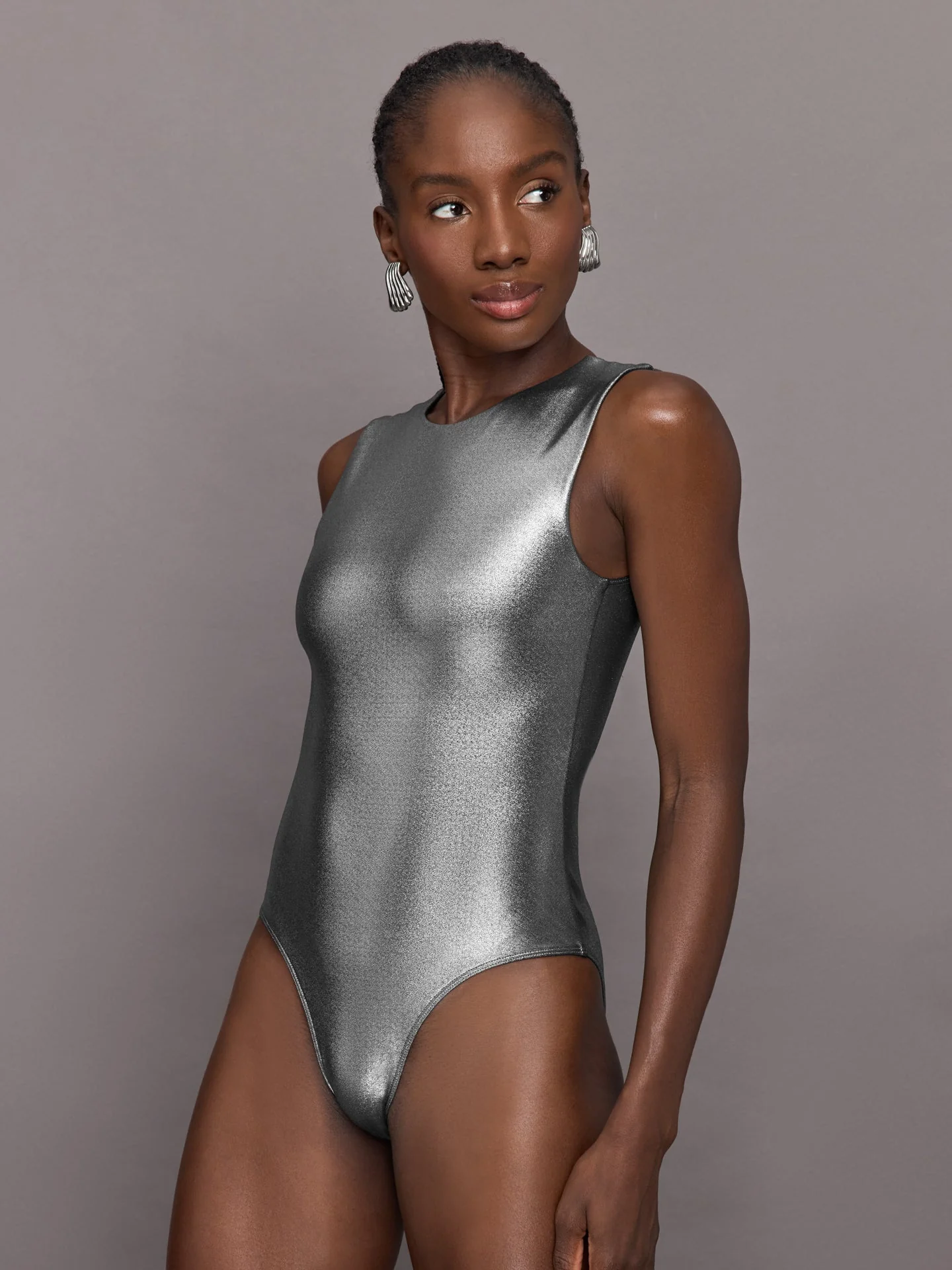 Carbon38 | Liquid Metallic Bodysuit | Metallic Silver - Image 2