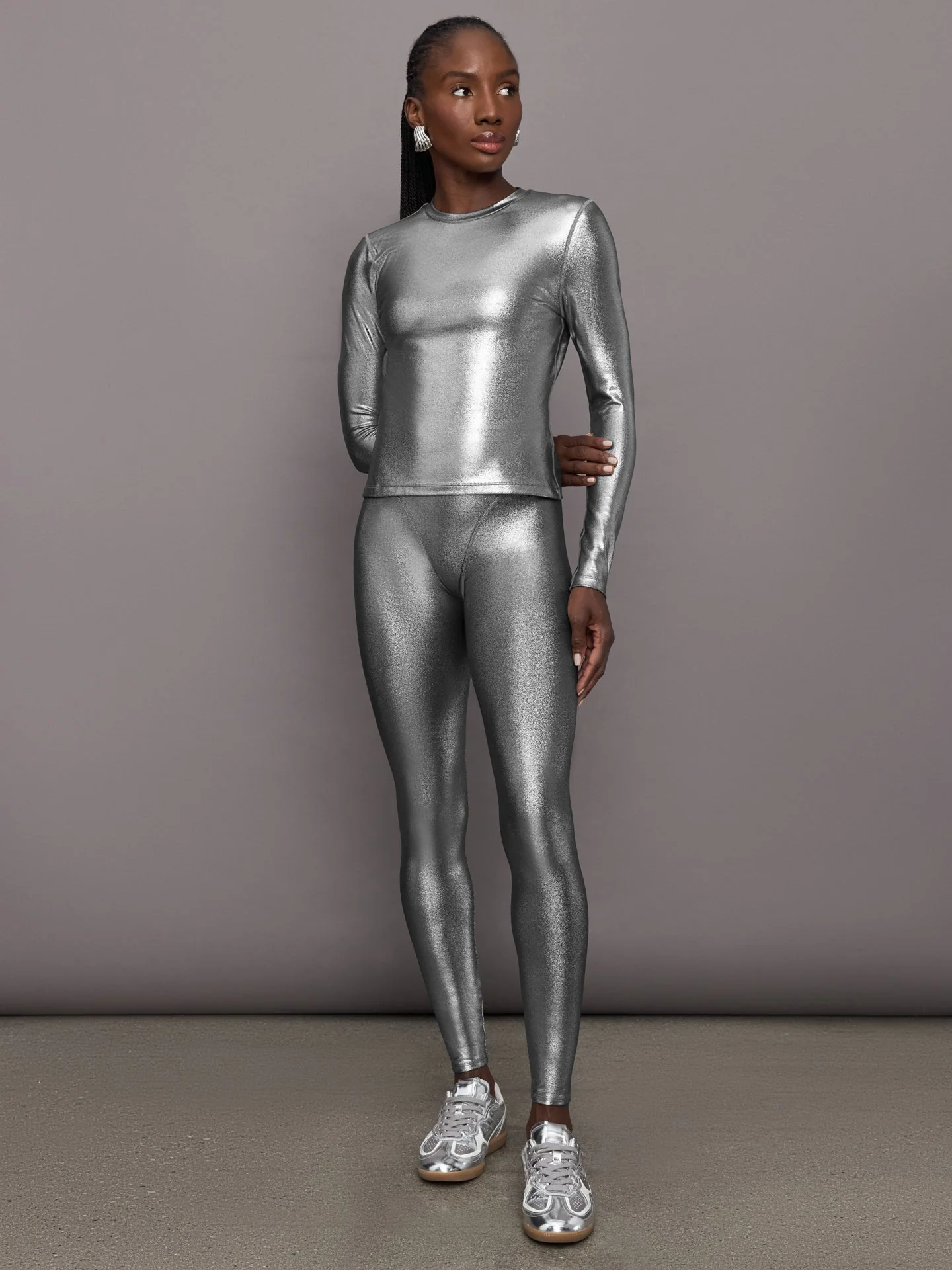 Carbon38 | Liquid Metallic Long Sleeve Top | Metallic Silver - Image 2