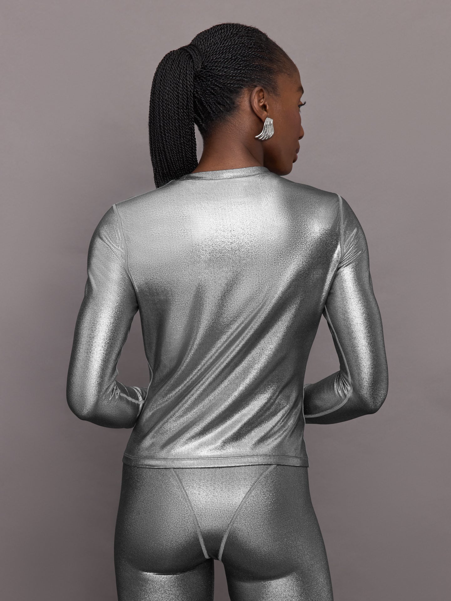 Carbon38 | Liquid Metallic Long Sleeve Top | Metallic Silver - Image 5