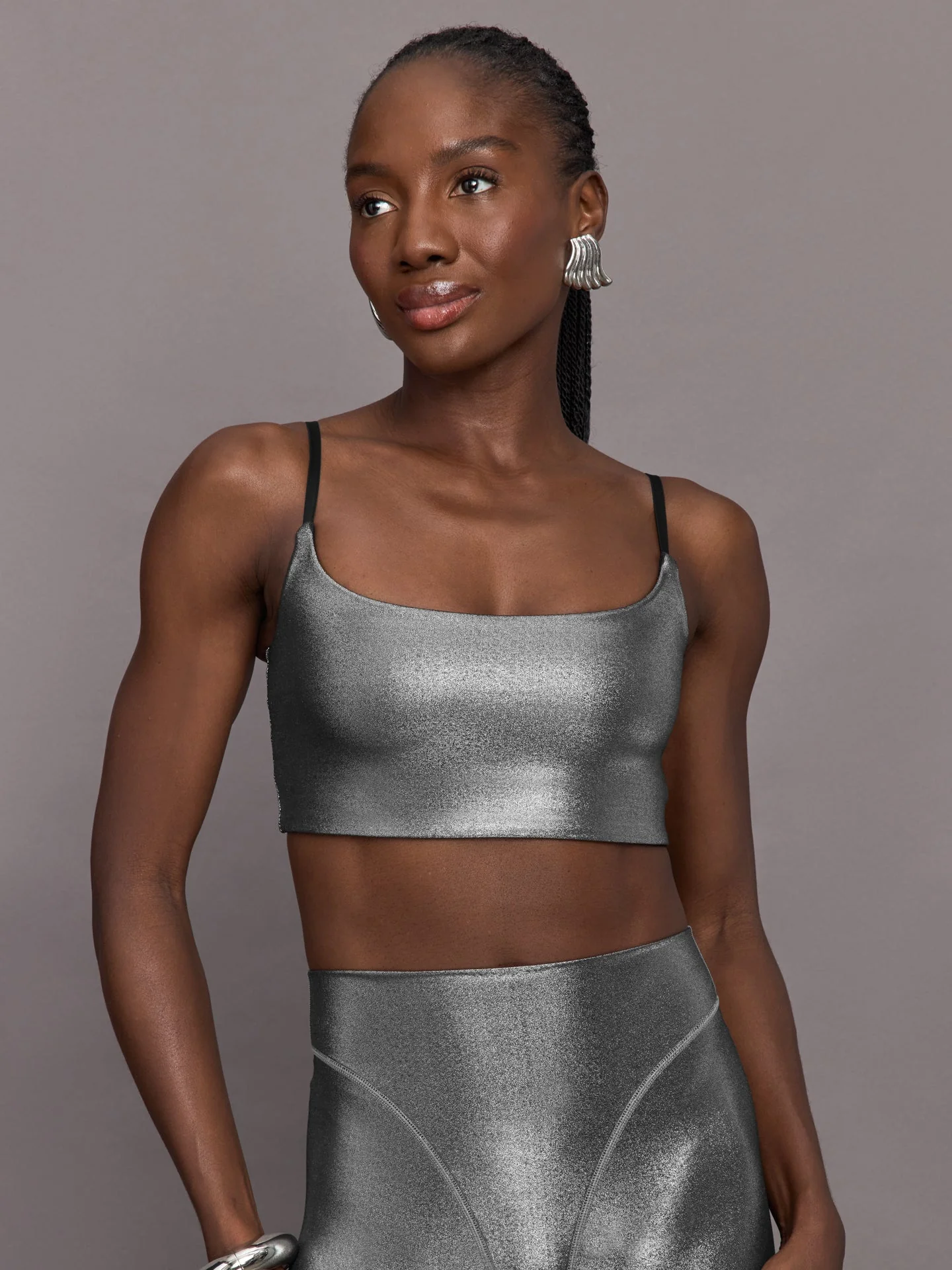 Carbon38 | Liquid Metallic Scoop Bra | Metallic Silver