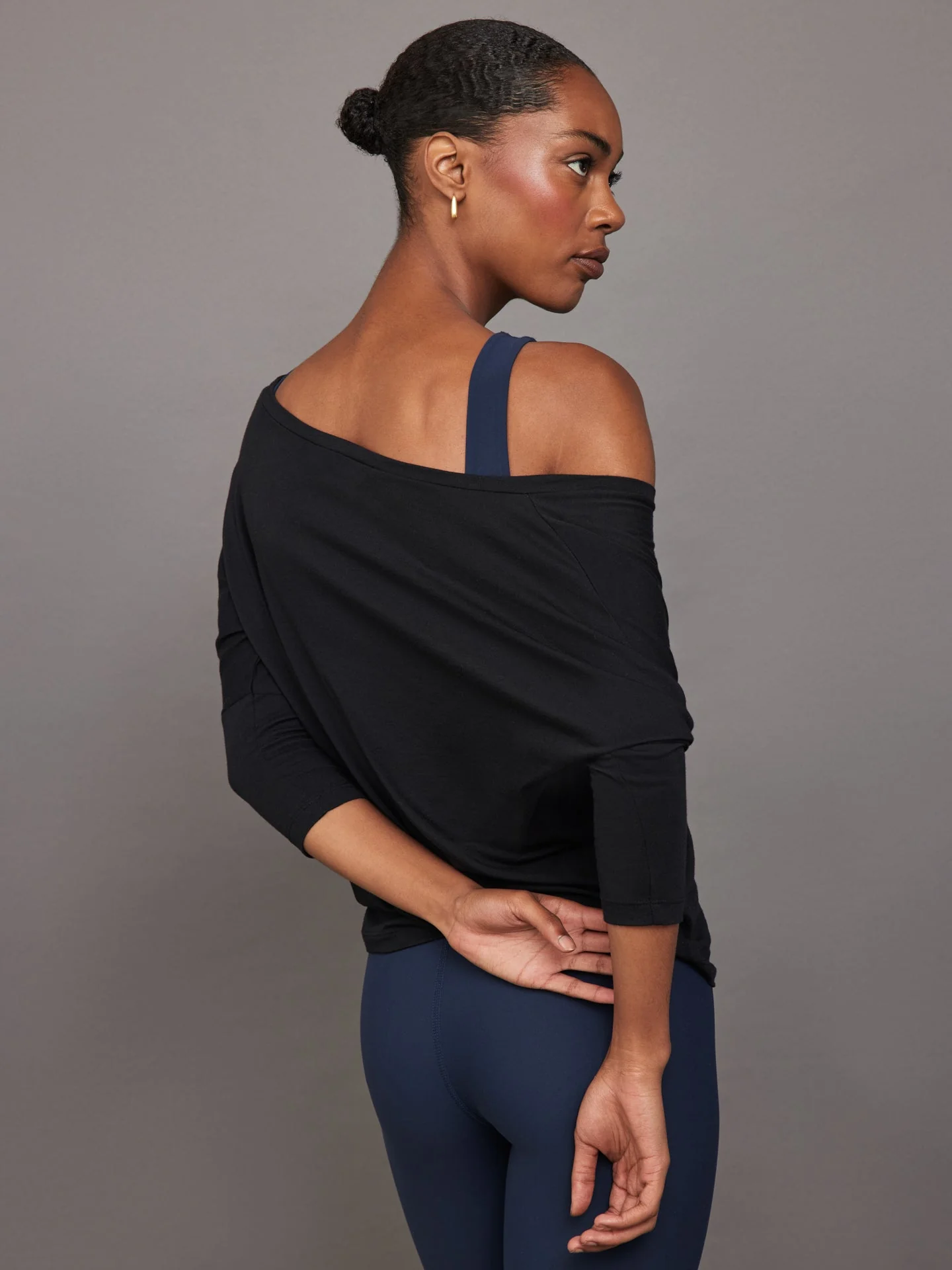 Long Sleeve Off Shoulder Tee | Black - Image 2