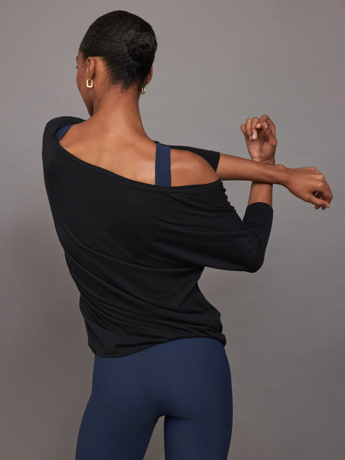 Long Sleeve Off Shoulder Tee | Black - Image 3