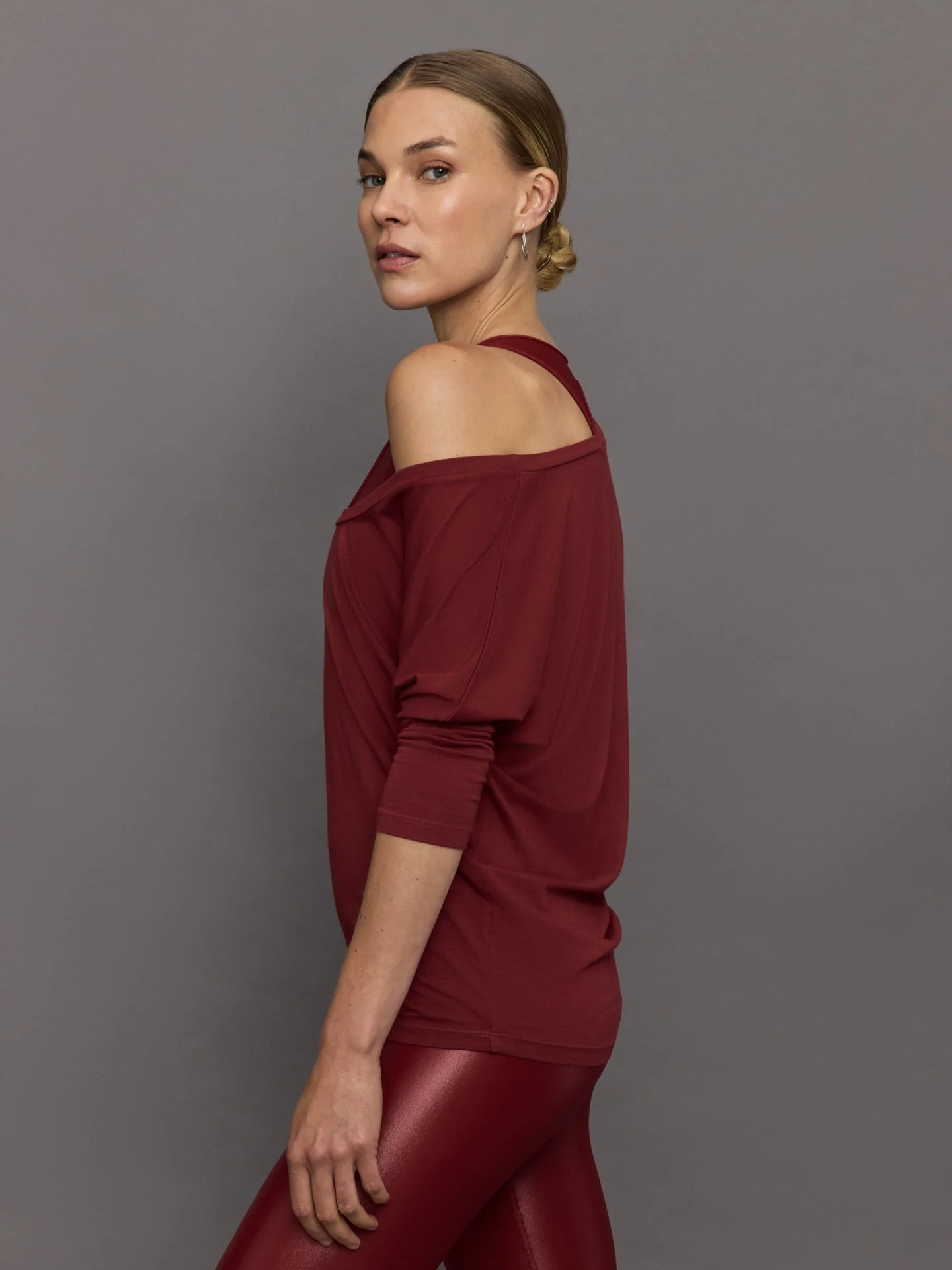 Carbon38 | Long Sleeve Off Shoulder Tee | Red Dahlia - Image 3
