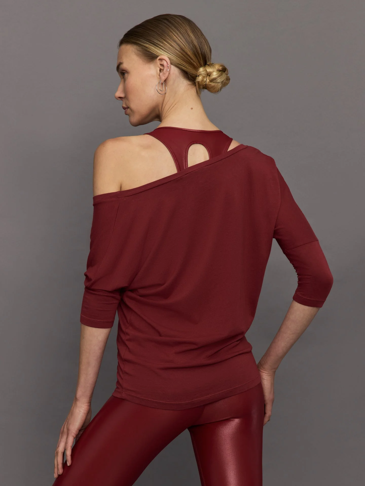 Carbon38 | Long Sleeve Off Shoulder Tee | Red Dahlia - Image 4