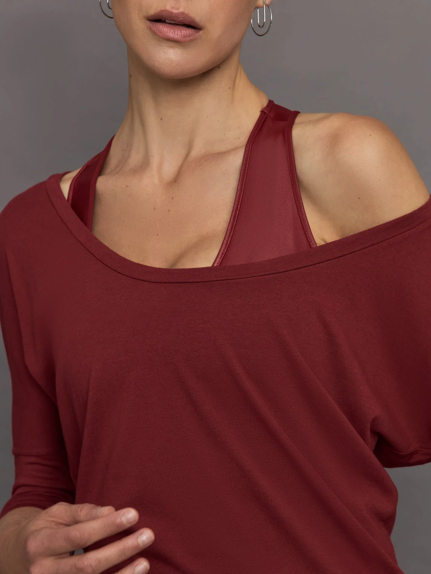 Carbon38 | Long Sleeve Off Shoulder Tee | Red Dahlia - Image 5