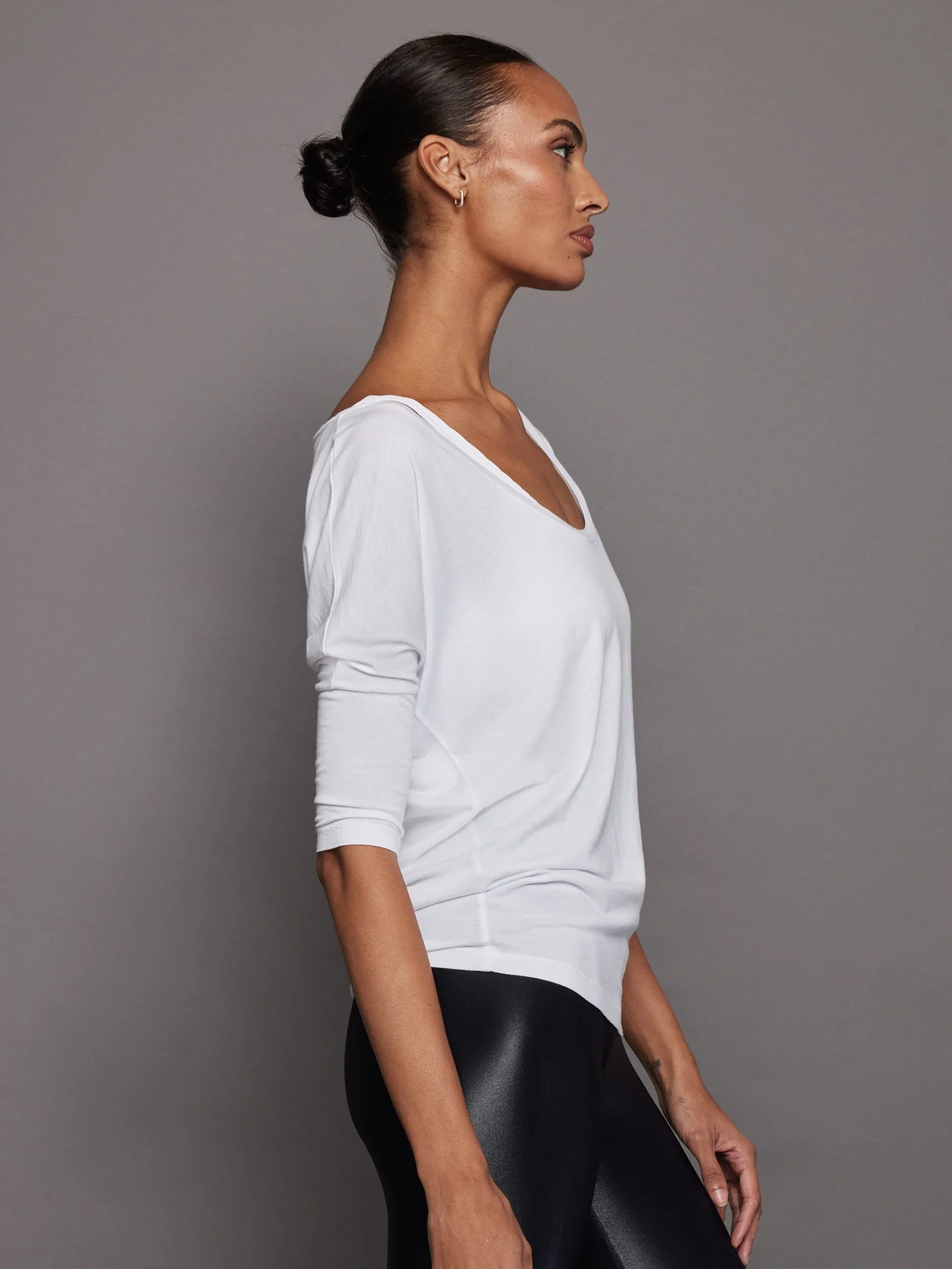 Long Sleeve Off Shoulder Tee | White - Image 2