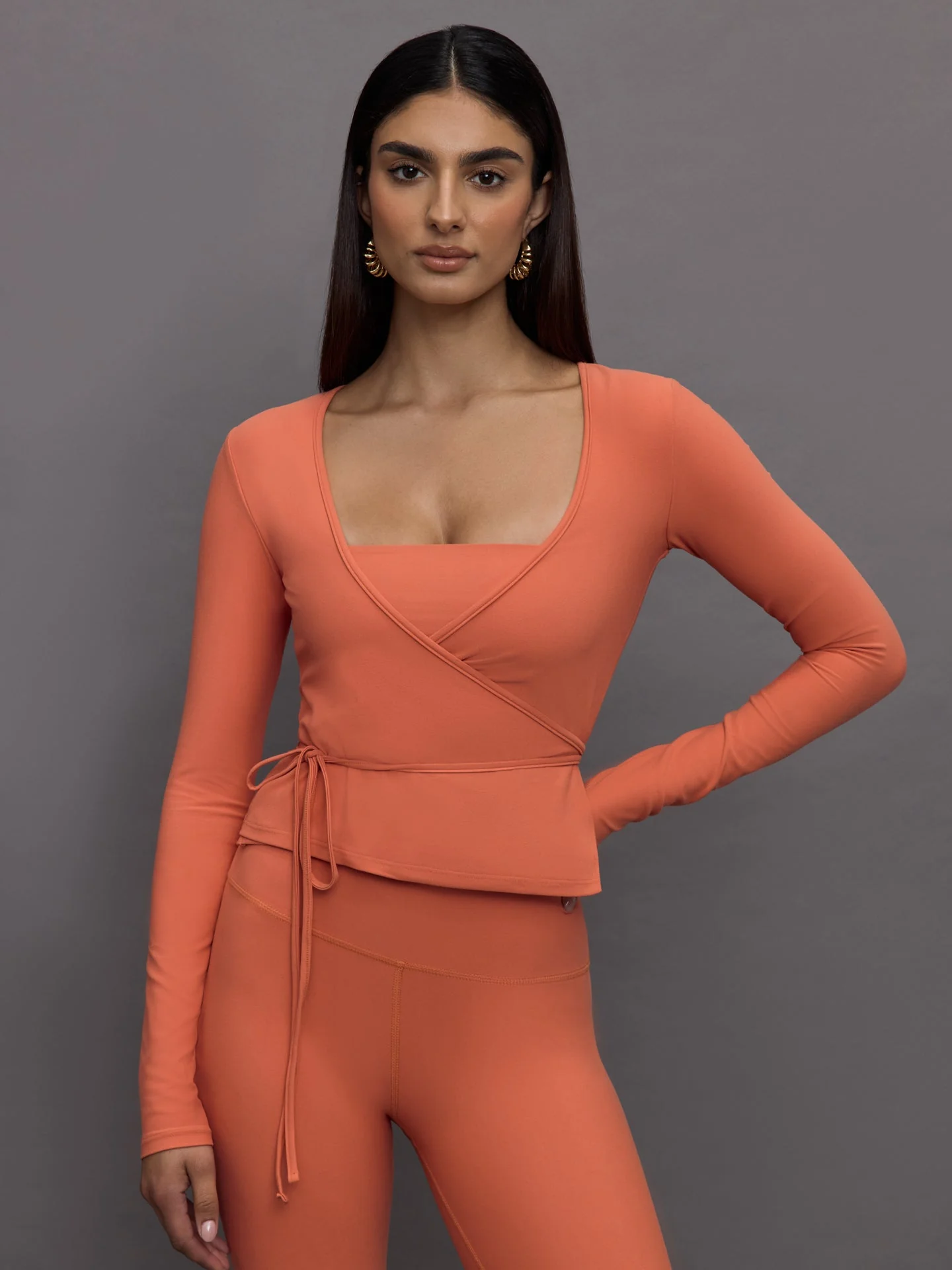 Carbon38 | Long Sleeve Tie Top in Melt | Burnt Sienna
