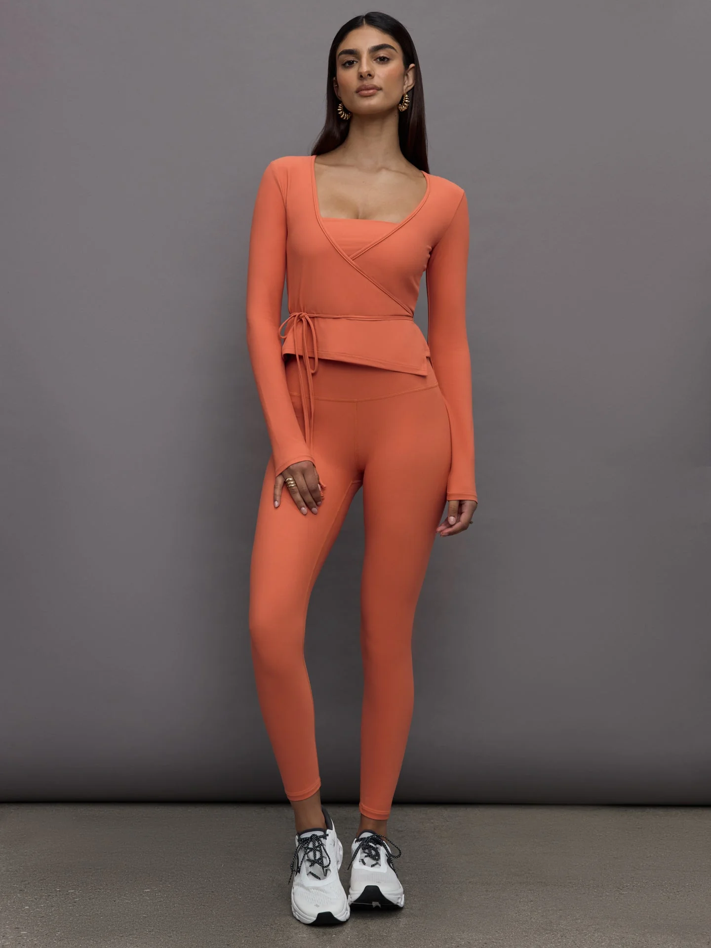 Carbon38 | Long Sleeve Tie Top in Melt | Burnt Sienna - Image 2