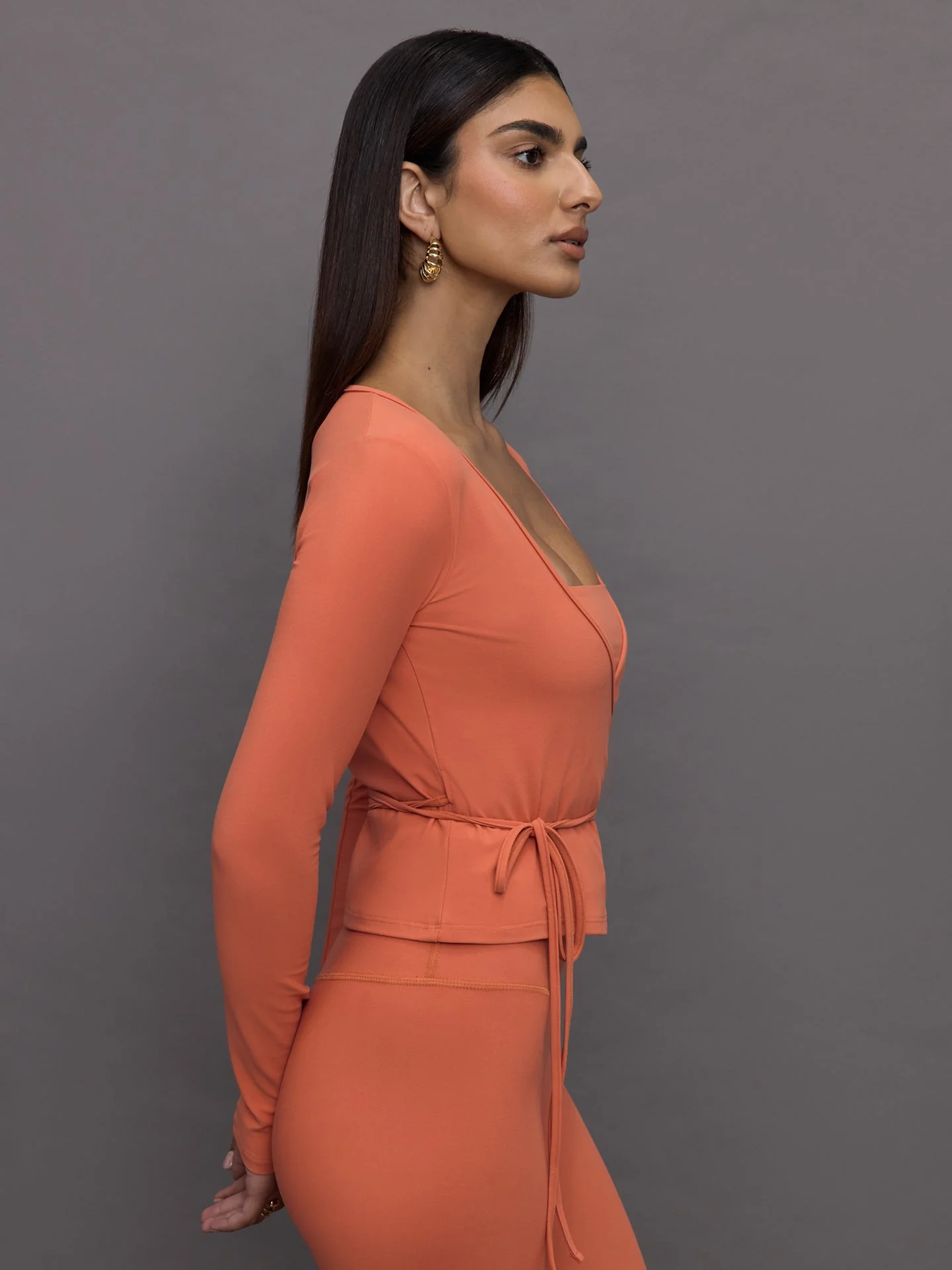 Carbon38 | Long Sleeve Tie Top in Melt | Burnt Sienna - Image 3