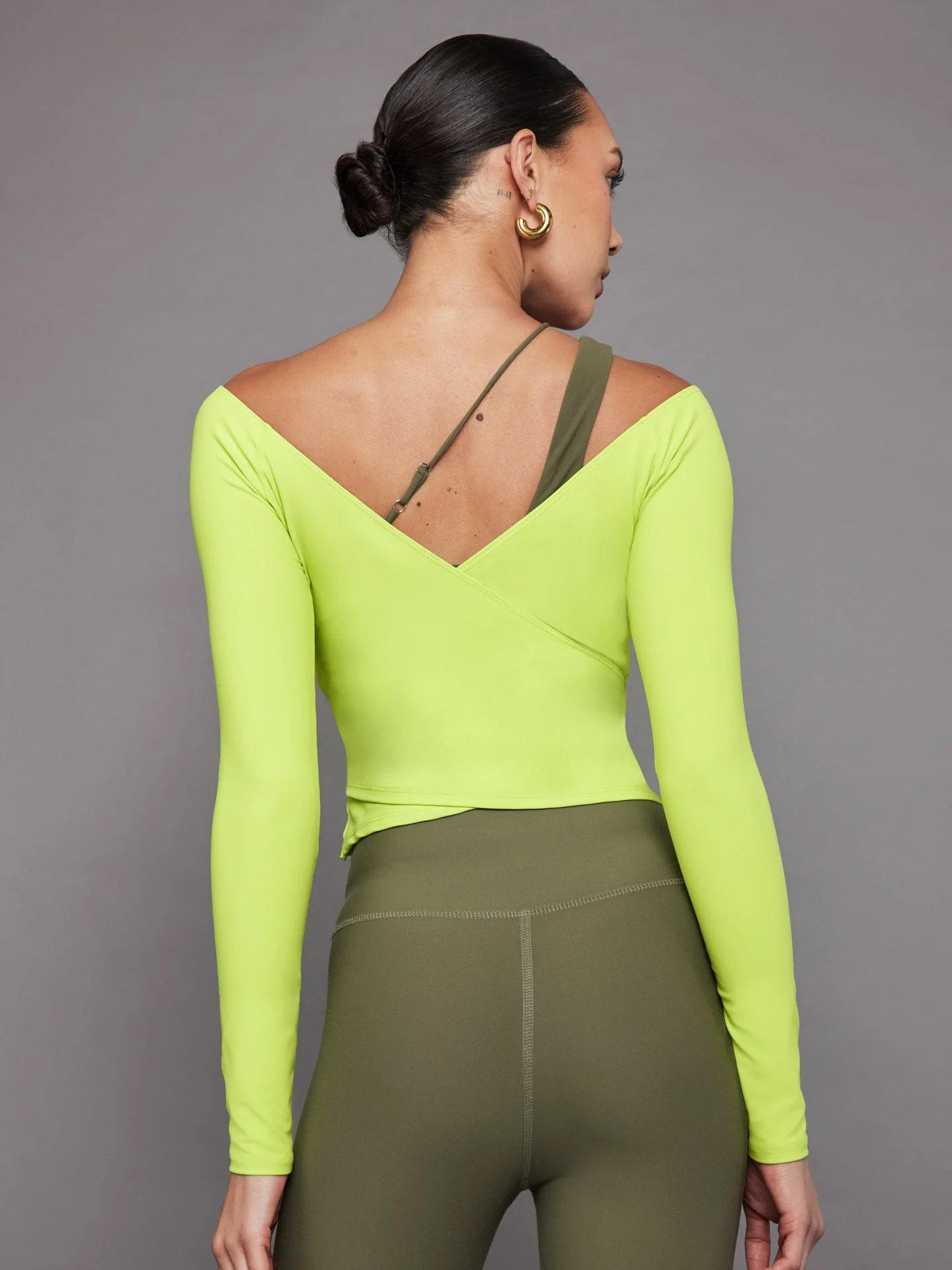 Carbon38 | Long Sleeve Wrap Top in Melt | Acid Lime - Image 2