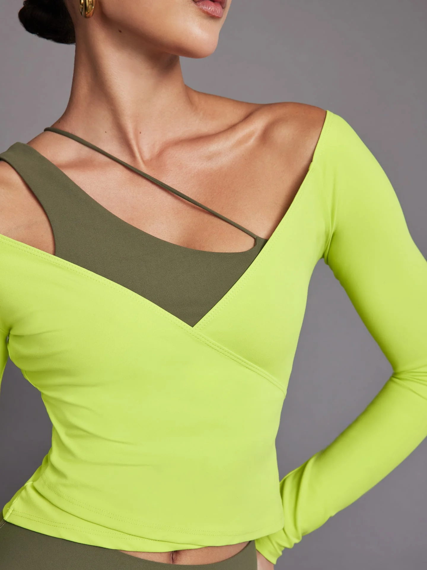 Carbon38 | Long Sleeve Wrap Top in Melt | Acid Lime - Image 4