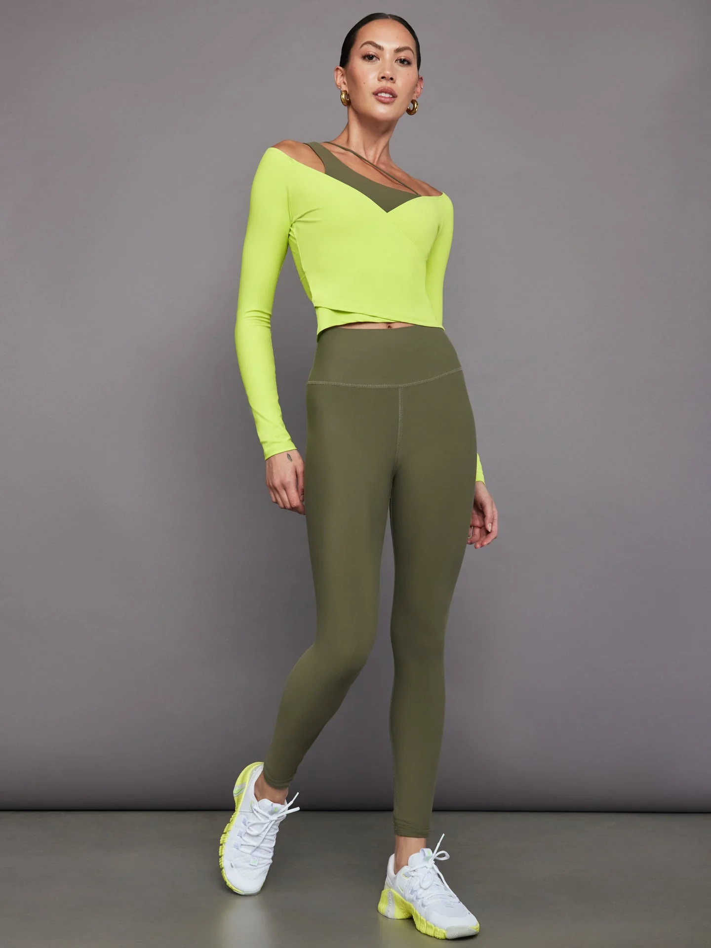 Carbon38 | Long Sleeve Wrap Top in Melt | Acid Lime - Image 5