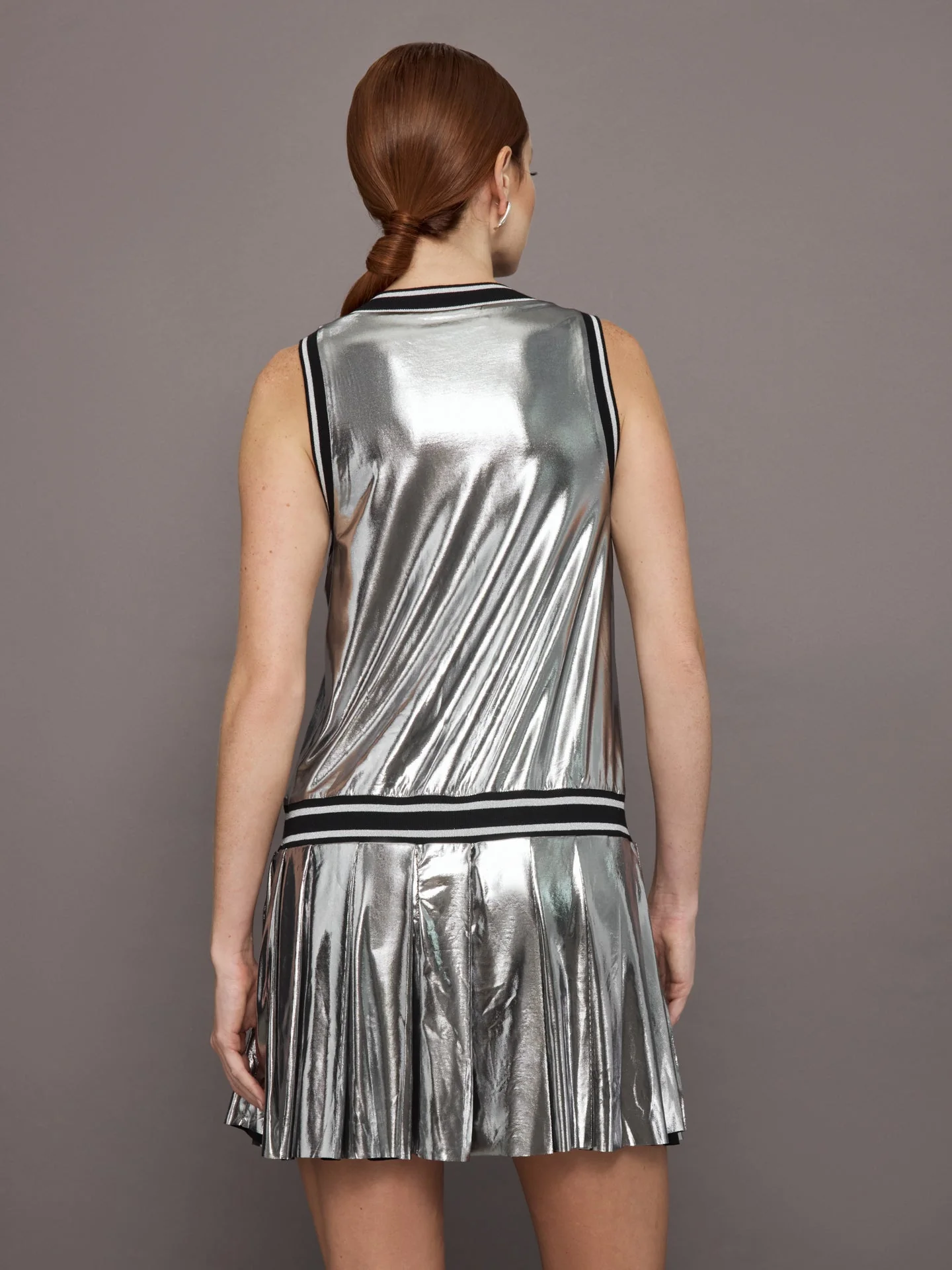 Carbon38 | Metallic Pleated Tennis Dress | Silver - Image 5