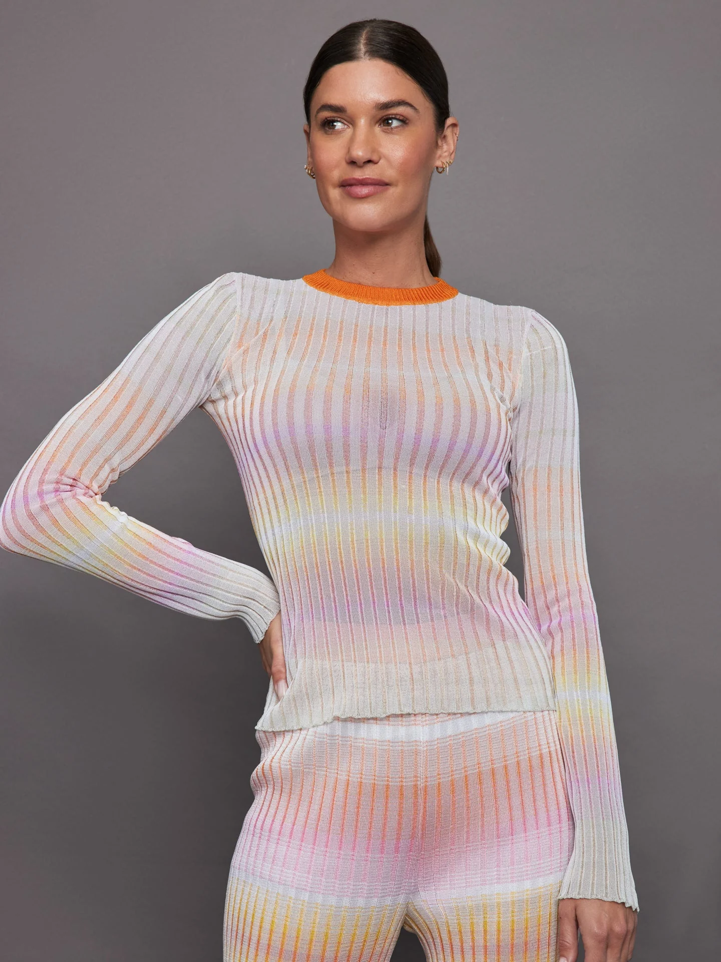 Missoni | Ribbed crew-neck jumper with contrasting collar | Orange/Multi