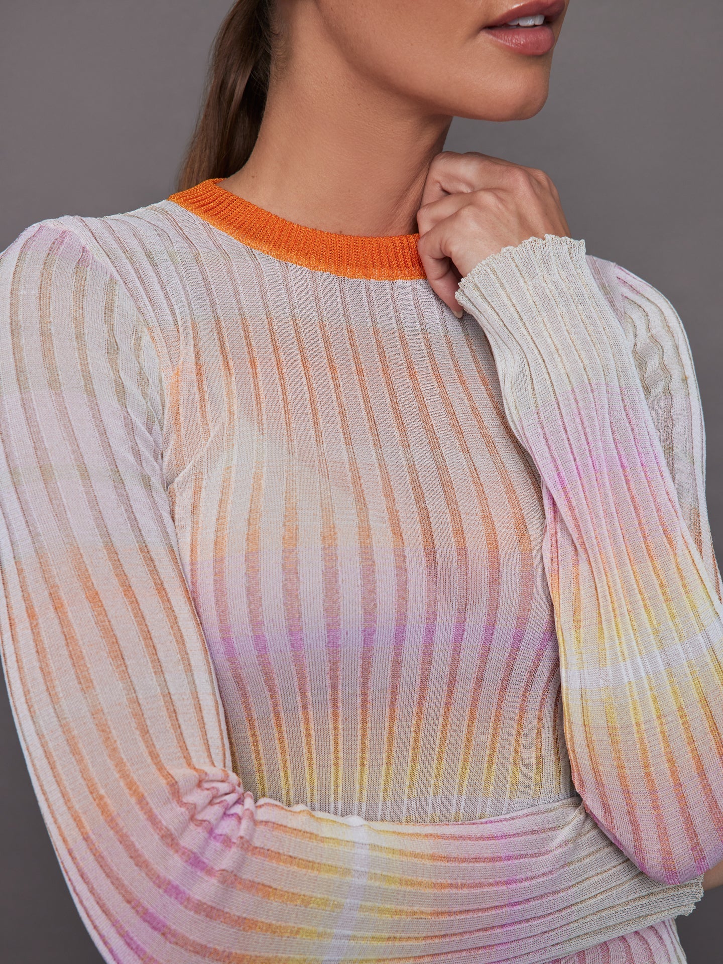 Missoni | Ribbed crew-neck jumper with contrasting collar | Orange/Multi - Image 2