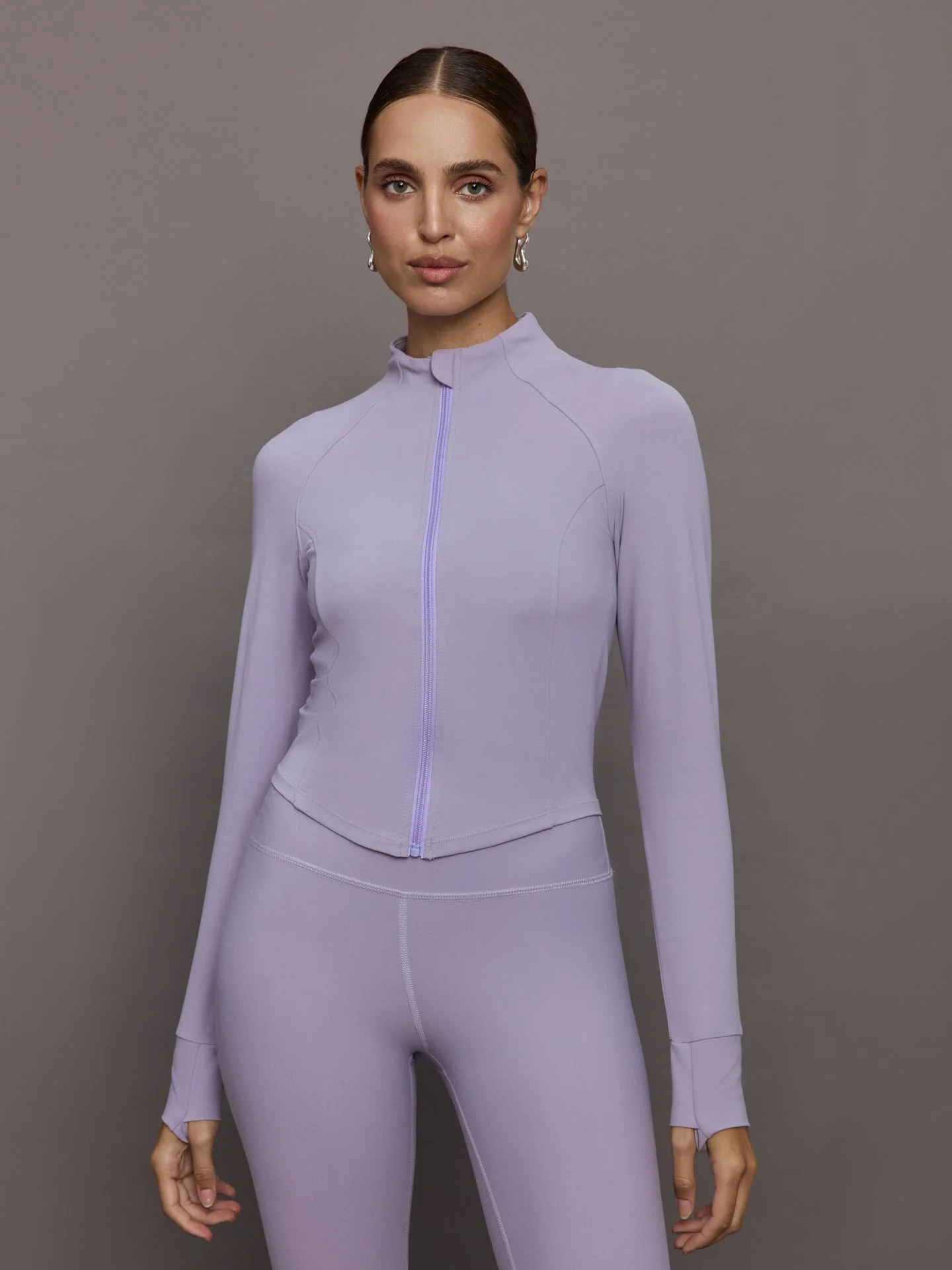 Carbon38 | Mock Neck Corset Zip Top in Melt | Lavender Grey