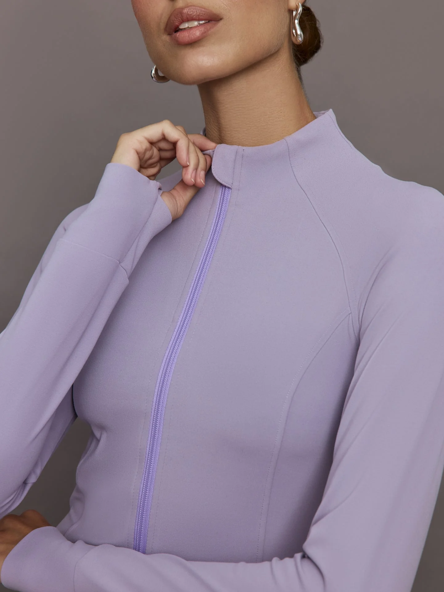 Carbon38 | Mock Neck Corset Zip Top in Melt | Lavender Grey - Image 3