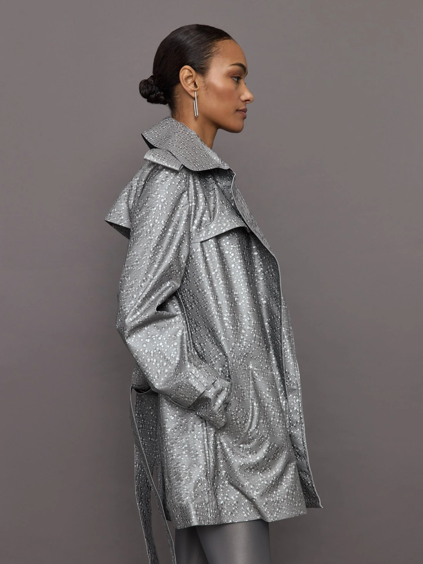 Norma Kamali | Double Breasted Trench Mini | Silver - Image 3