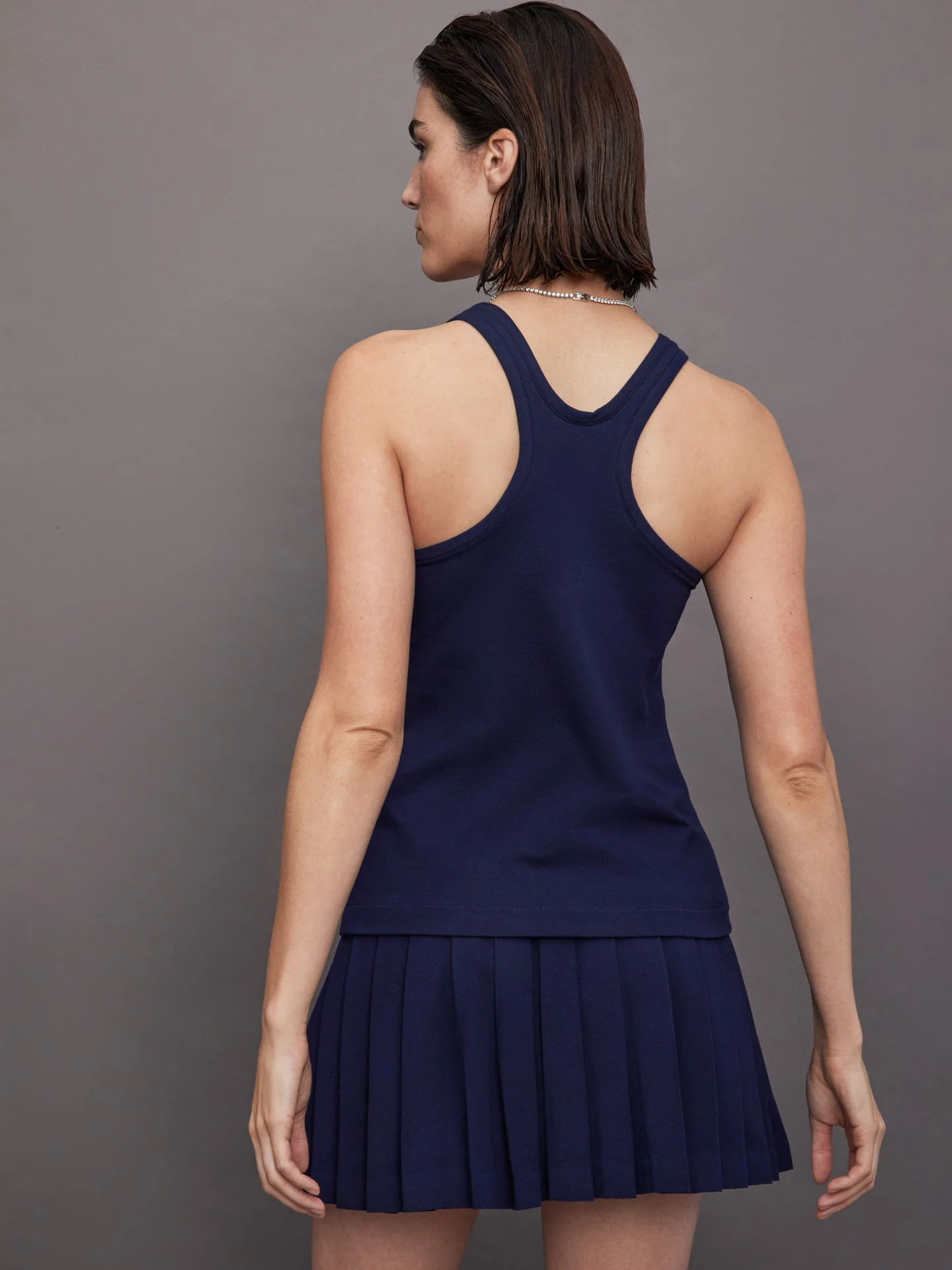 Norma Kamali | Racer Tailored Terry Tank Top | True Navy - Image 4