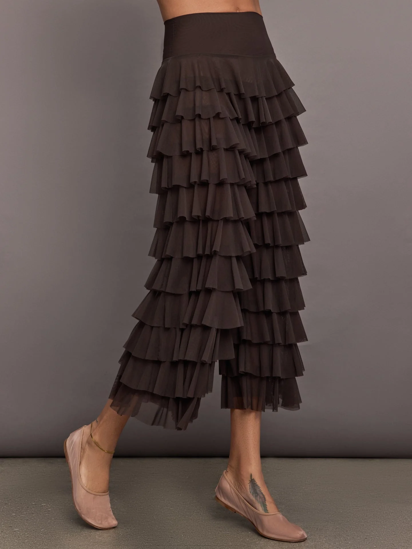 Norma Kamali | Wide Leg Ruffle Pant | Espresso - Image 2