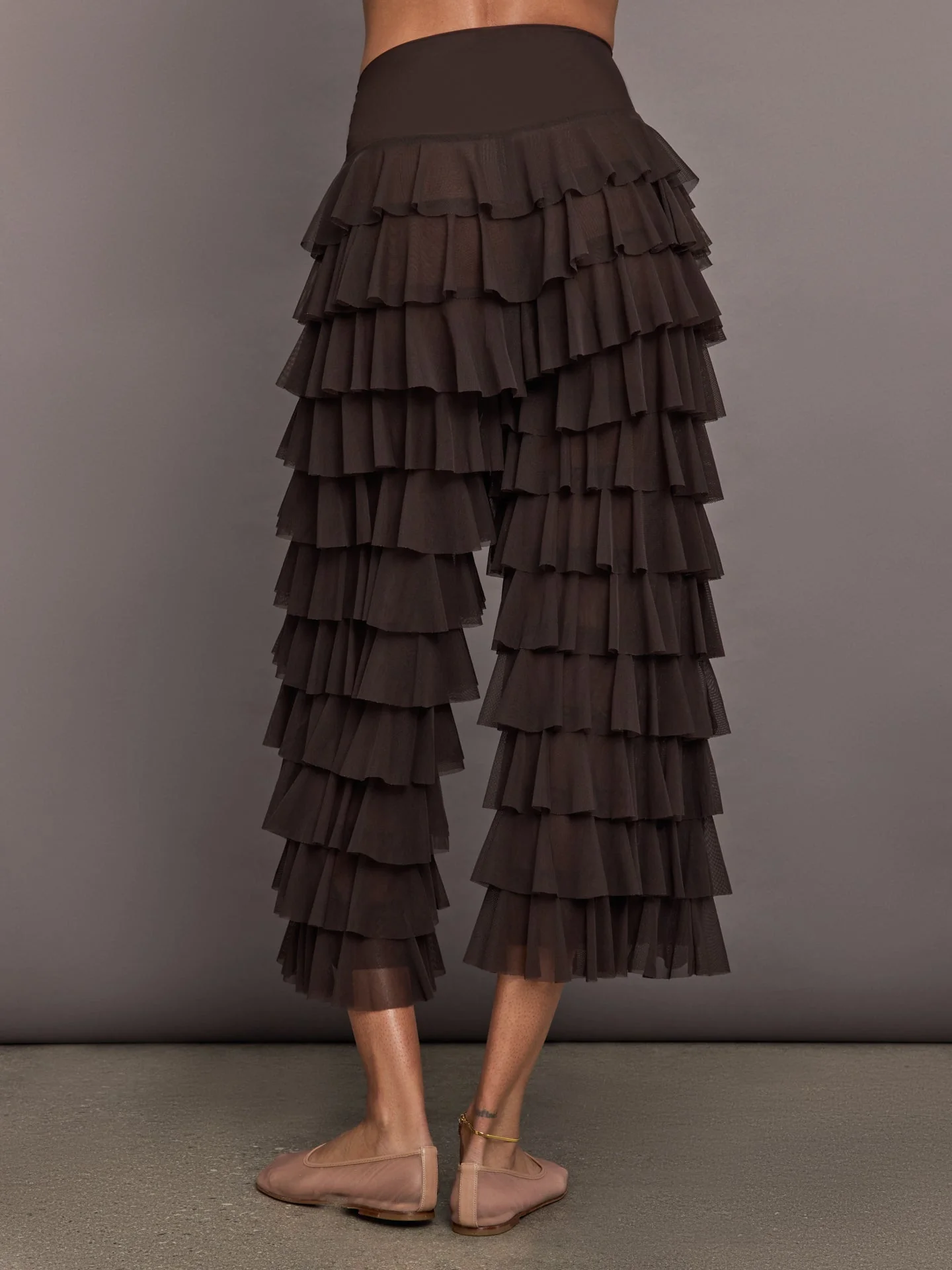 Norma Kamali | Wide Leg Ruffle Pant | Espresso - Image 4