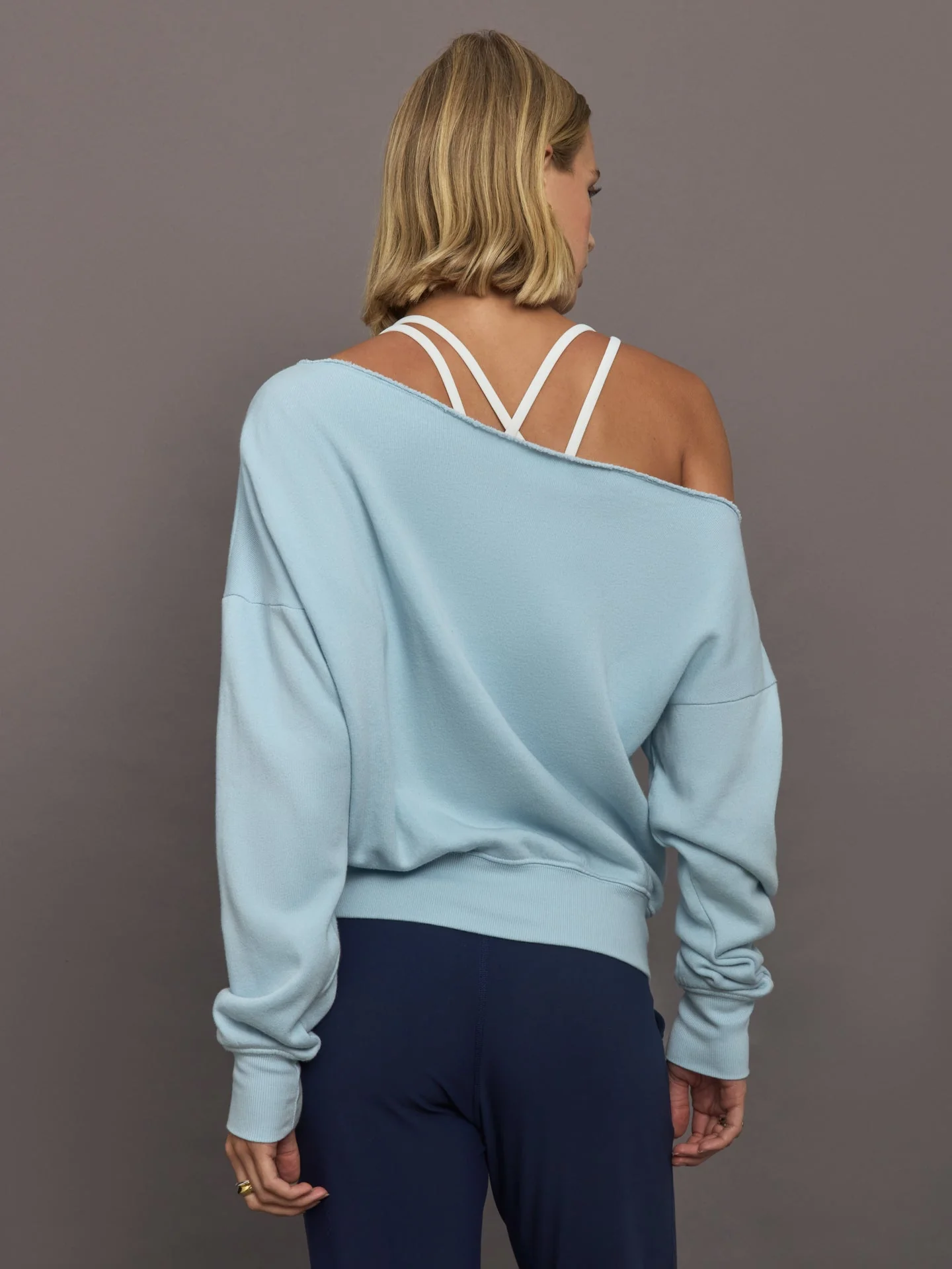Carbon38 | Off Shoulder Sweatshirt in French Terry | Sky Blue - Image 2