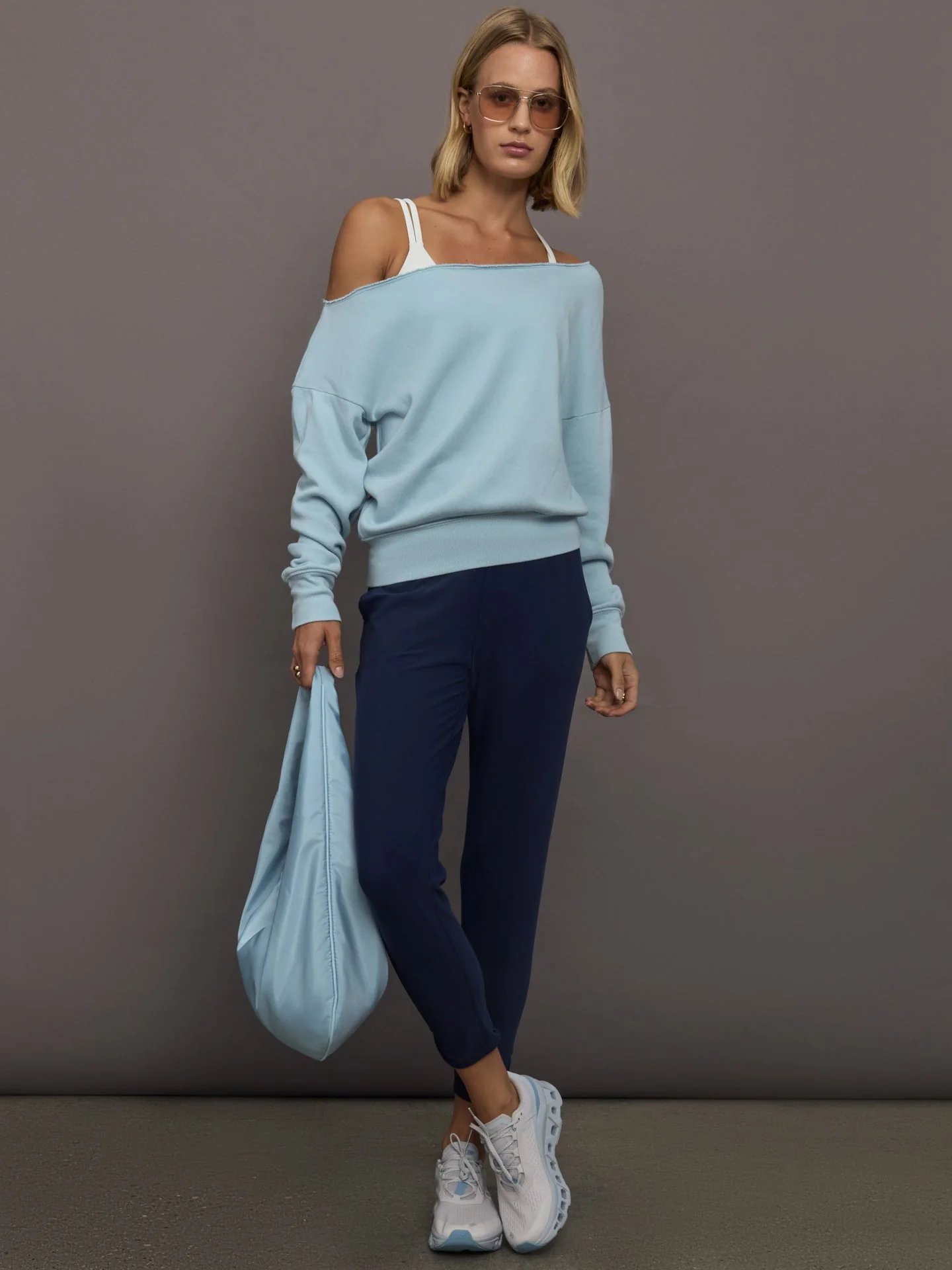 Carbon38 | Off Shoulder Sweatshirt in French Terry | Sky Blue - Image 3