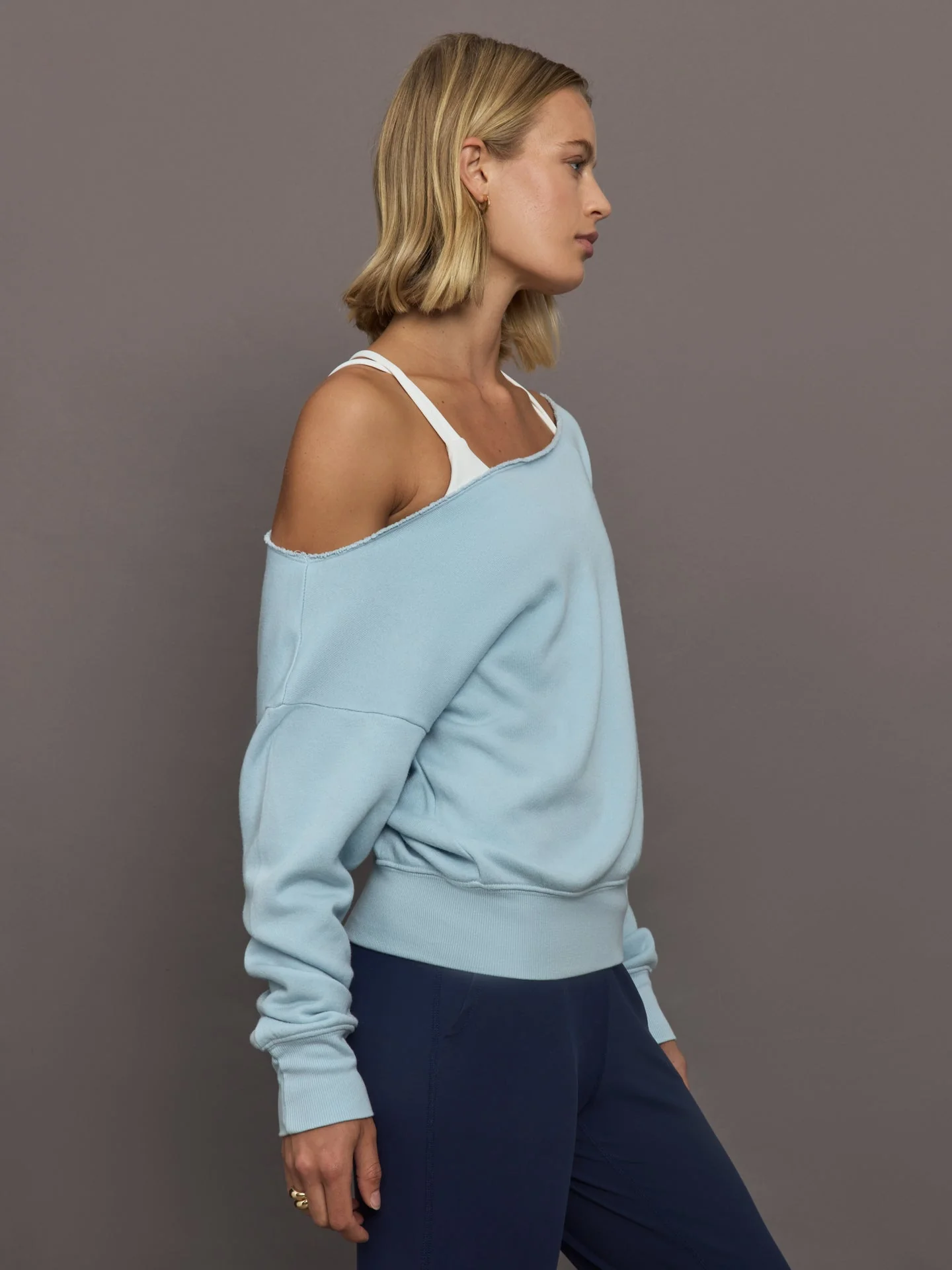 Carbon38 | Off Shoulder Sweatshirt in French Terry | Sky Blue - Image 4