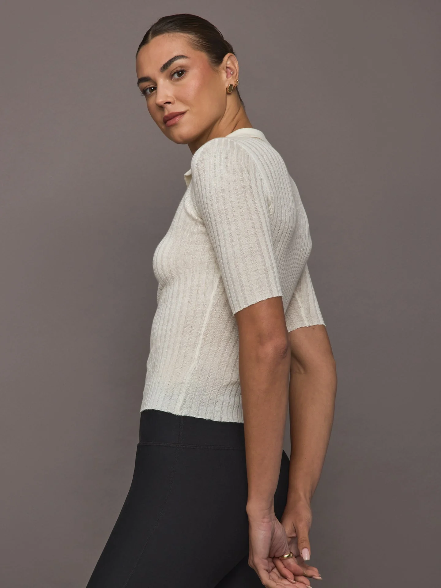 Ona | Ava Short Sleeve Polo | Ivory - Image 3