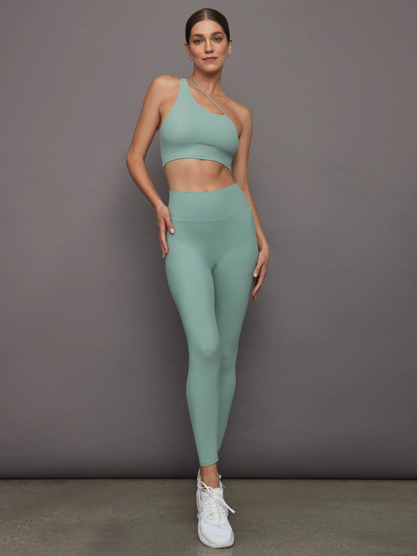 Carbon38 | One Shoulder Convertible Bra Top in Melt | Granite Green - Image 2
