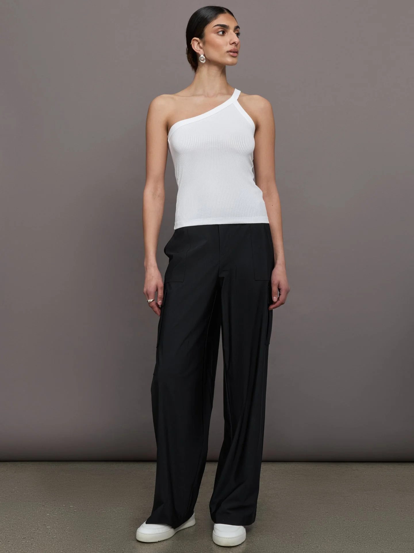 Carbon38 | One Shoulder Tank in Ribbed Jersey | White - Image 2