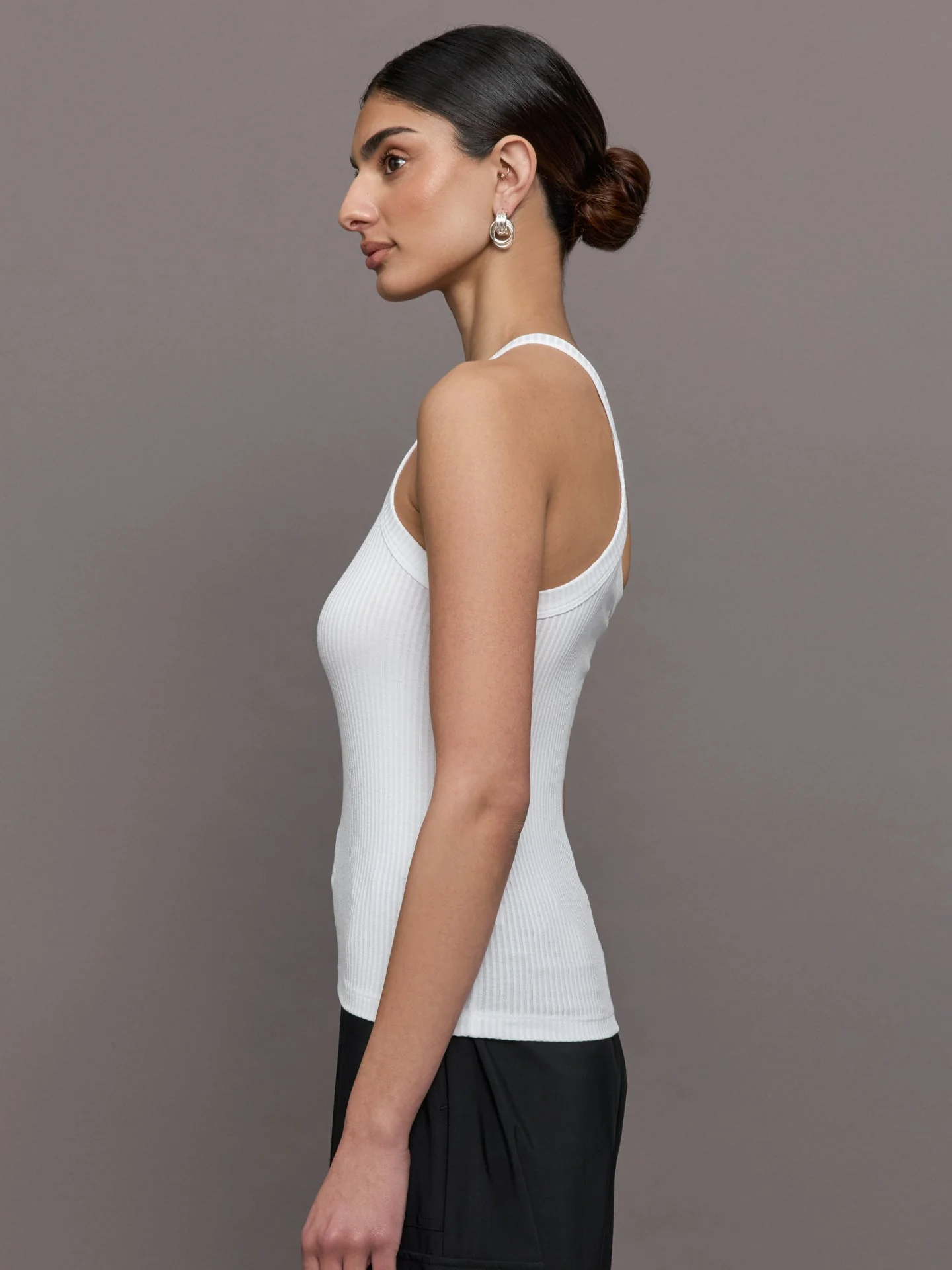 Carbon38 | One Shoulder Tank in Ribbed Jersey | White - Image 3