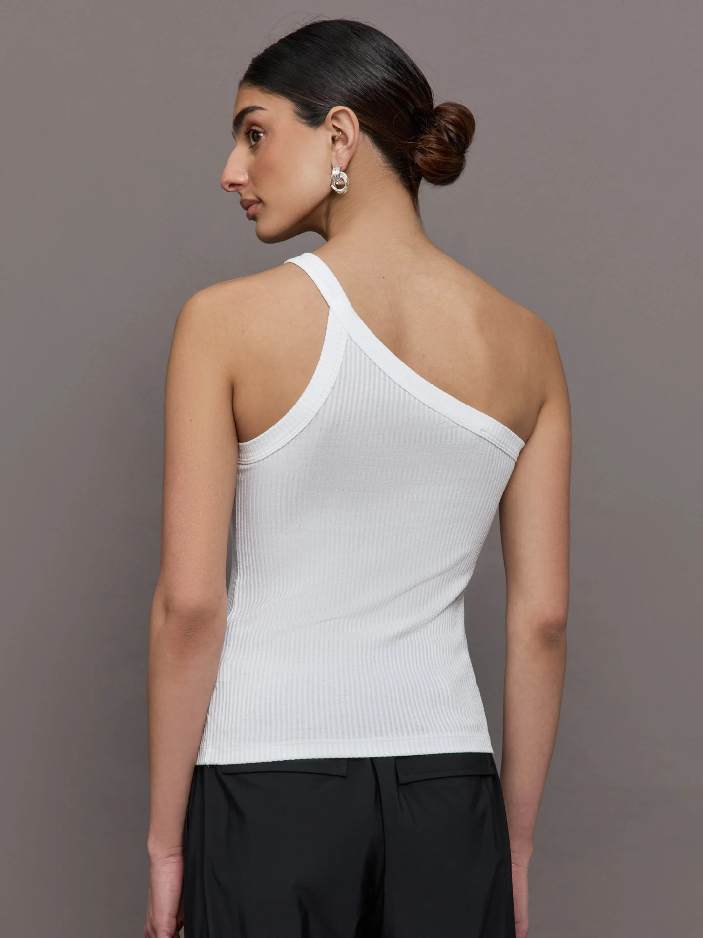 Carbon38 | One Shoulder Tank in Ribbed Jersey | White - Image 4