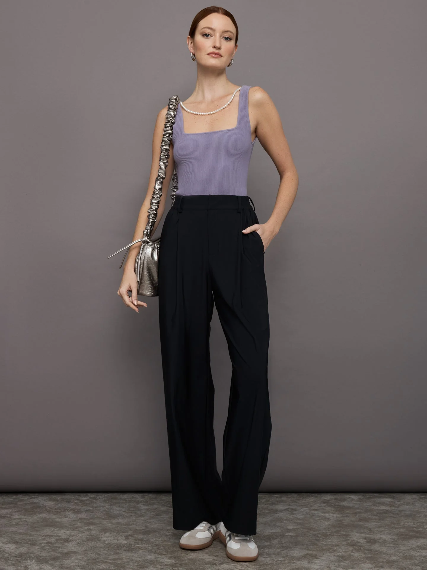 Carbon38 | Pearl Necklace Sweater Tank | Lavender Grey - Image 2