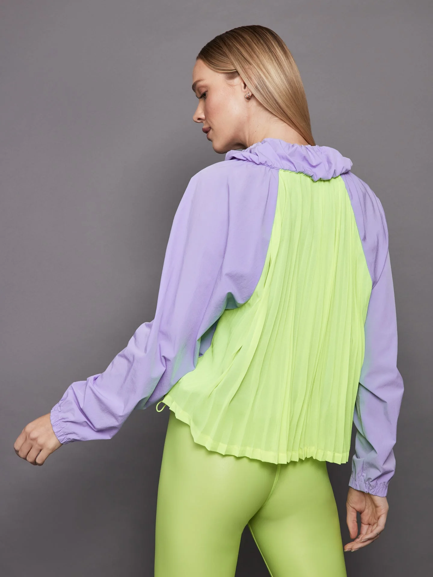 Carbon38 | Pleated Back Running Jacket | Sweet Lavender/Acid Lime - Image 2