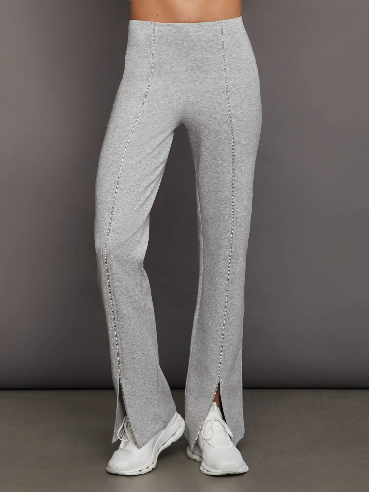 Carbon38 | Rhinestone Front Slit Sweatpant | Heather Grey