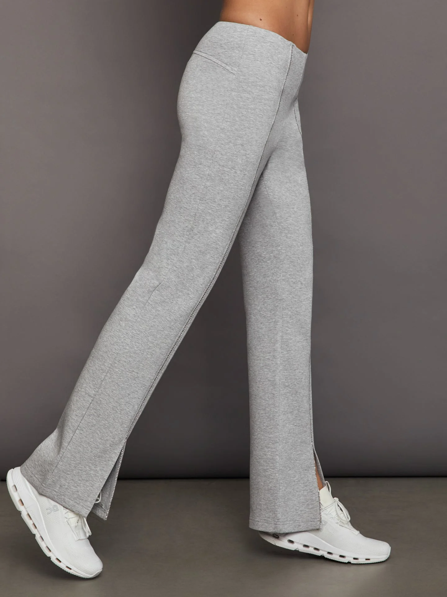 Carbon38 | Rhinestone Front Slit Sweatpant | Heather Grey - Image 5