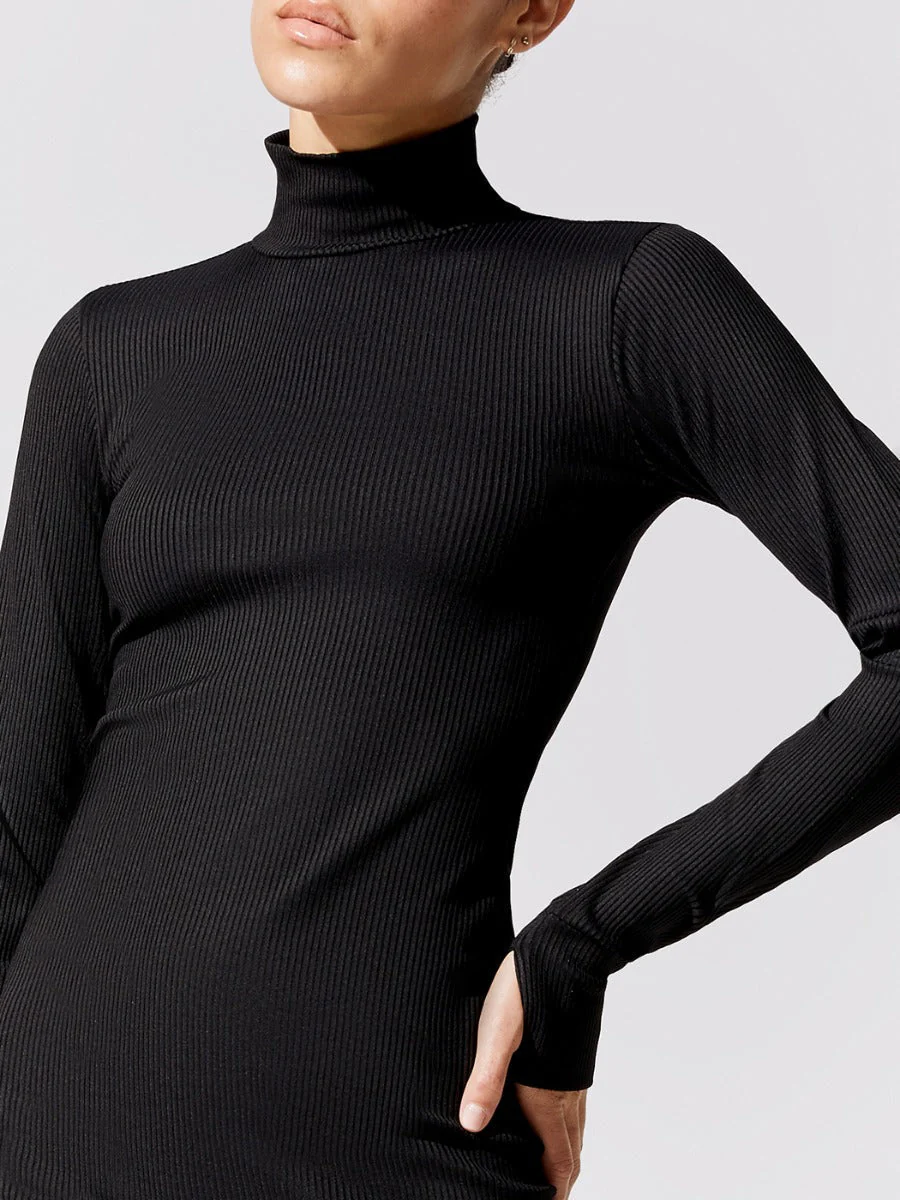 Carbon38 | Ribbed Long Sleeve Dress | Black - Image 4