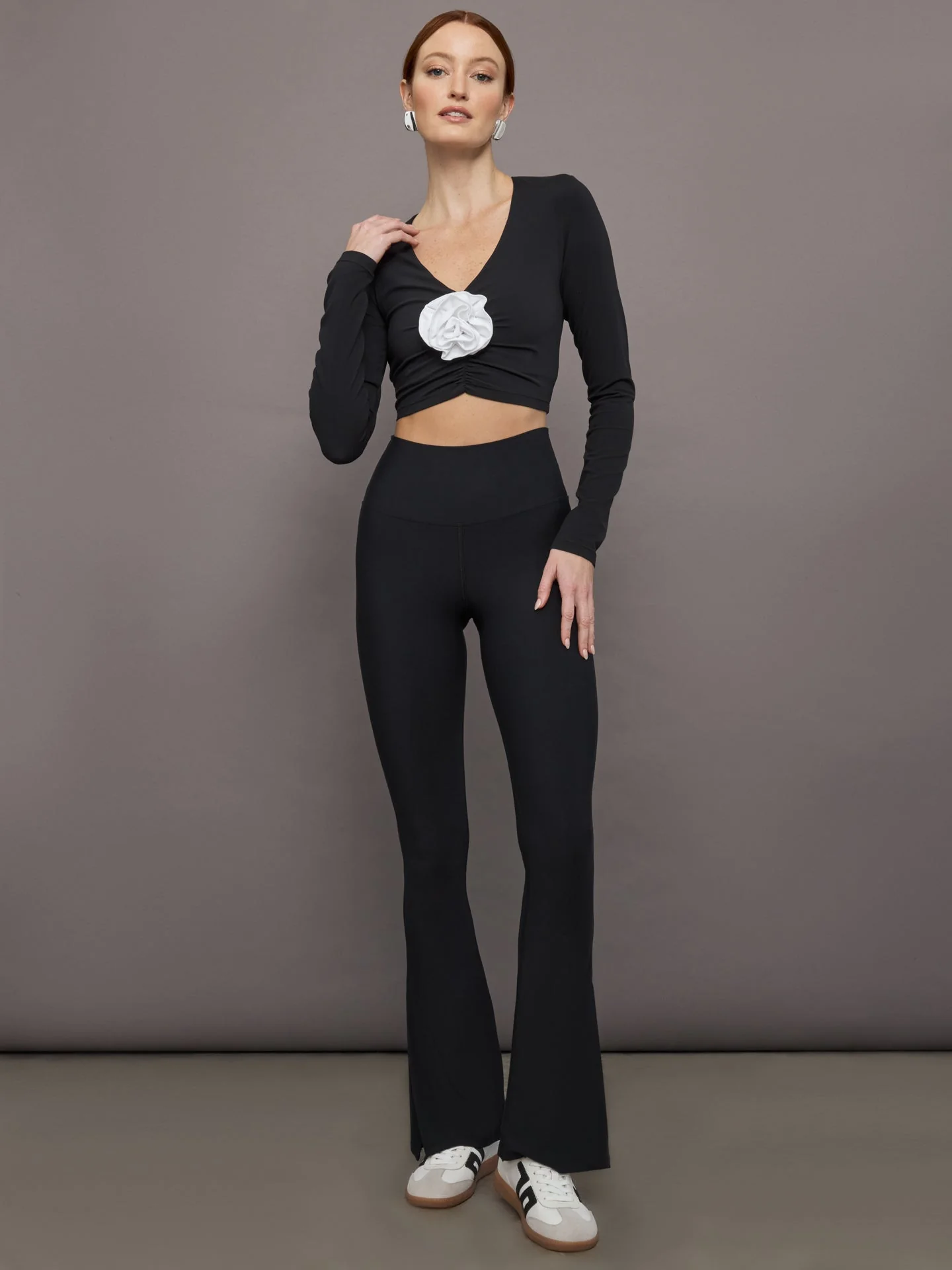 Carbon38 | Rosette Long Sleeve Top in Melt | Black W/White Rosette - Image 2