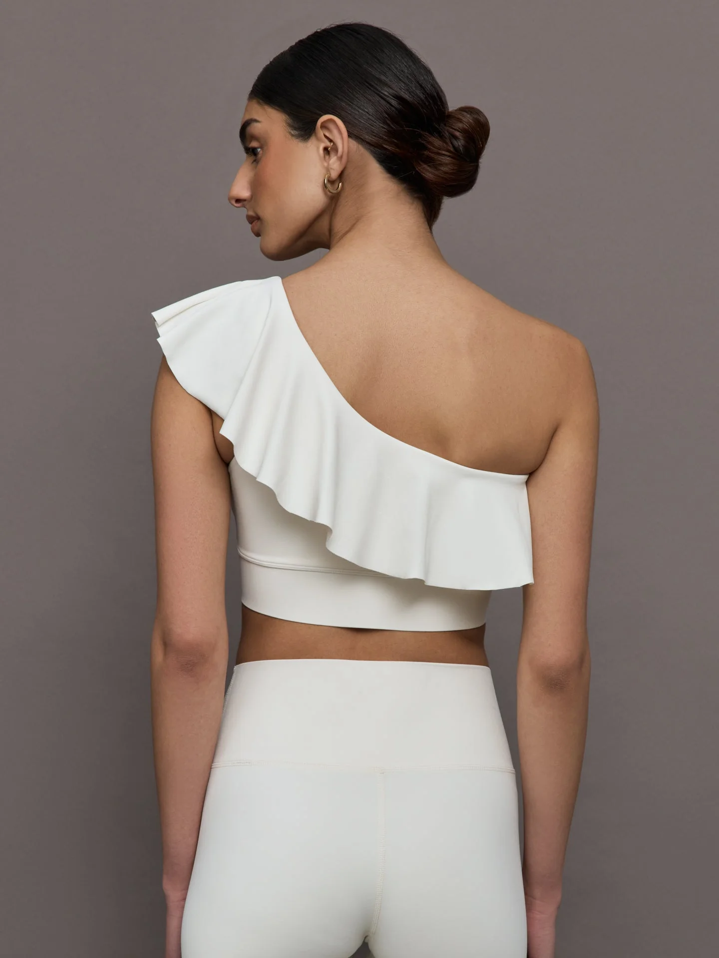 Carbon38 | Ruffle One Shoulder Bra in Diamond Compression | Cloud Dancer - Image 5