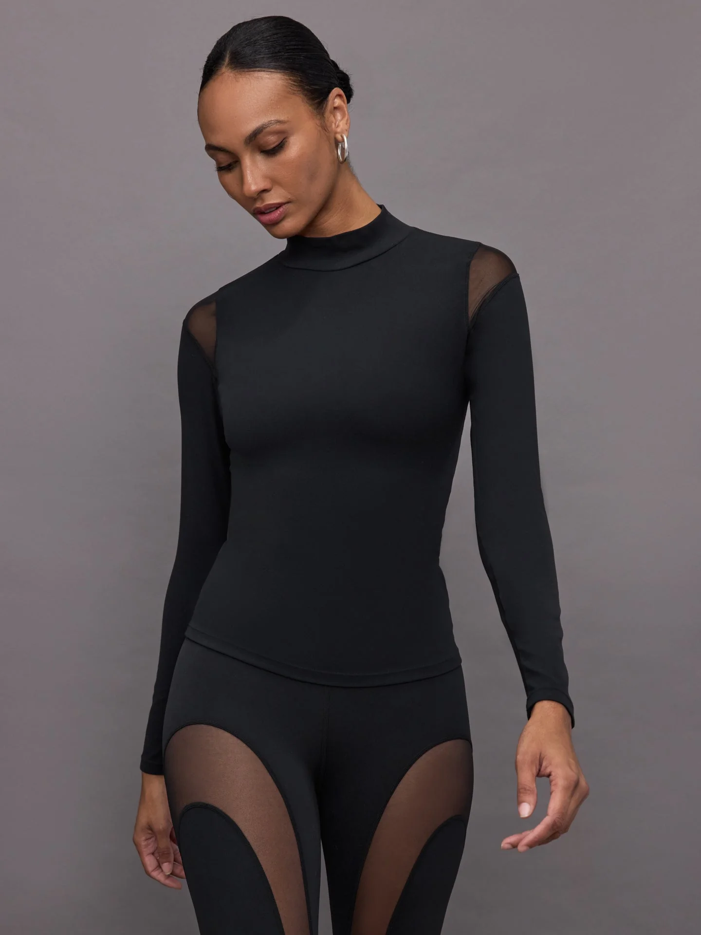 Carbon38 | Sheer Spliced Mock Neck in Melt | Black - Image 3