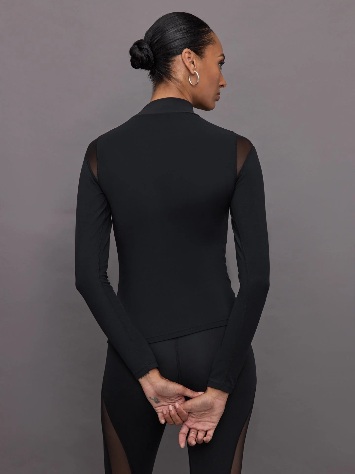 Carbon38 | Sheer Spliced Mock Neck in Melt | Black - Image 4