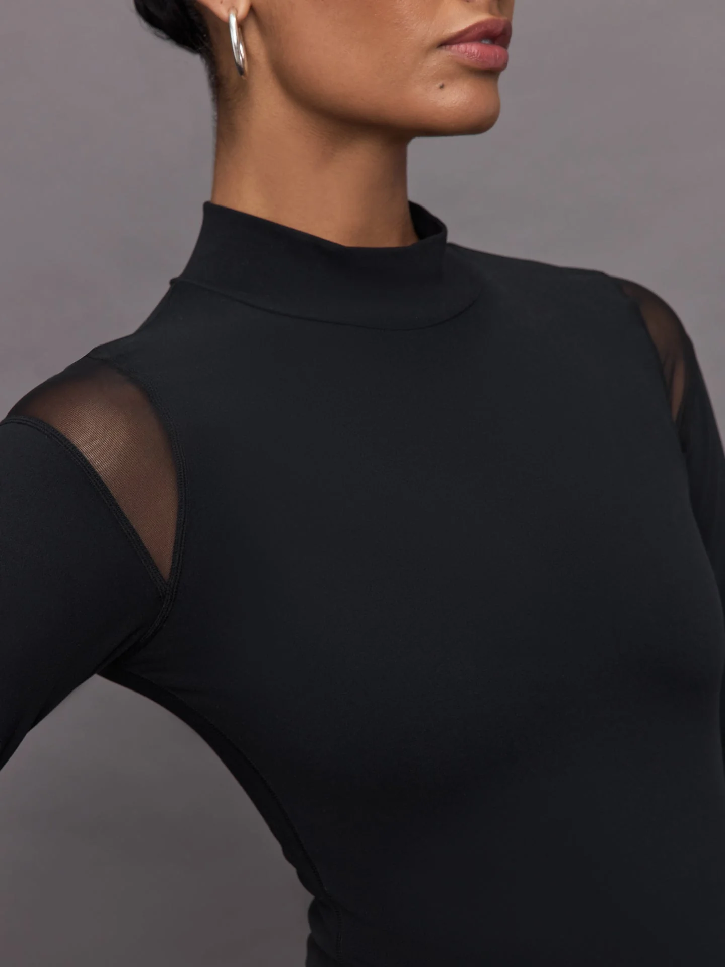 Carbon38 | Sheer Spliced Mock Neck in Melt | Black - Image 5