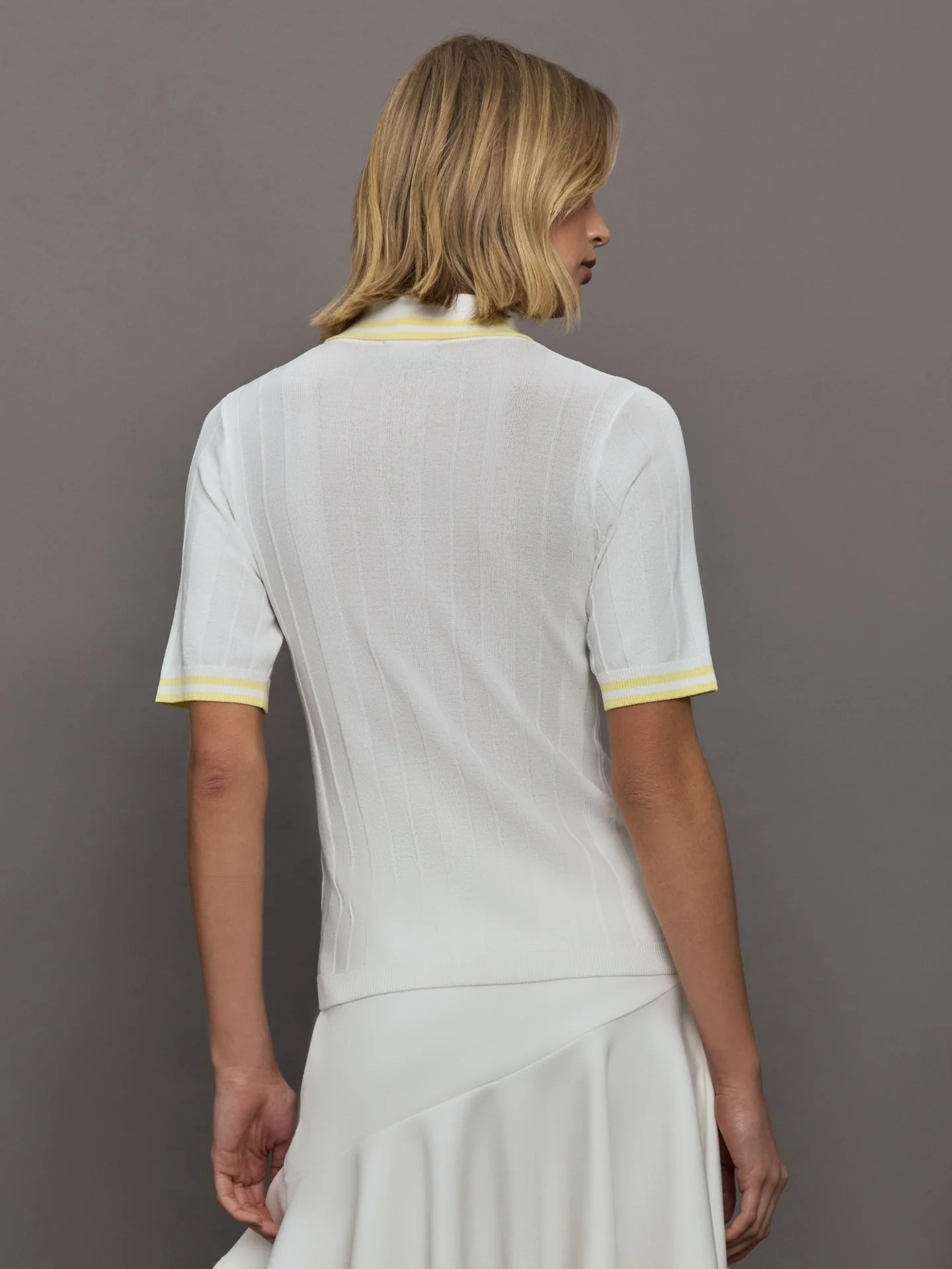Carbon38 | Short Sleeve Collared Tennis Top | White/Pastel Yellow - Image 5